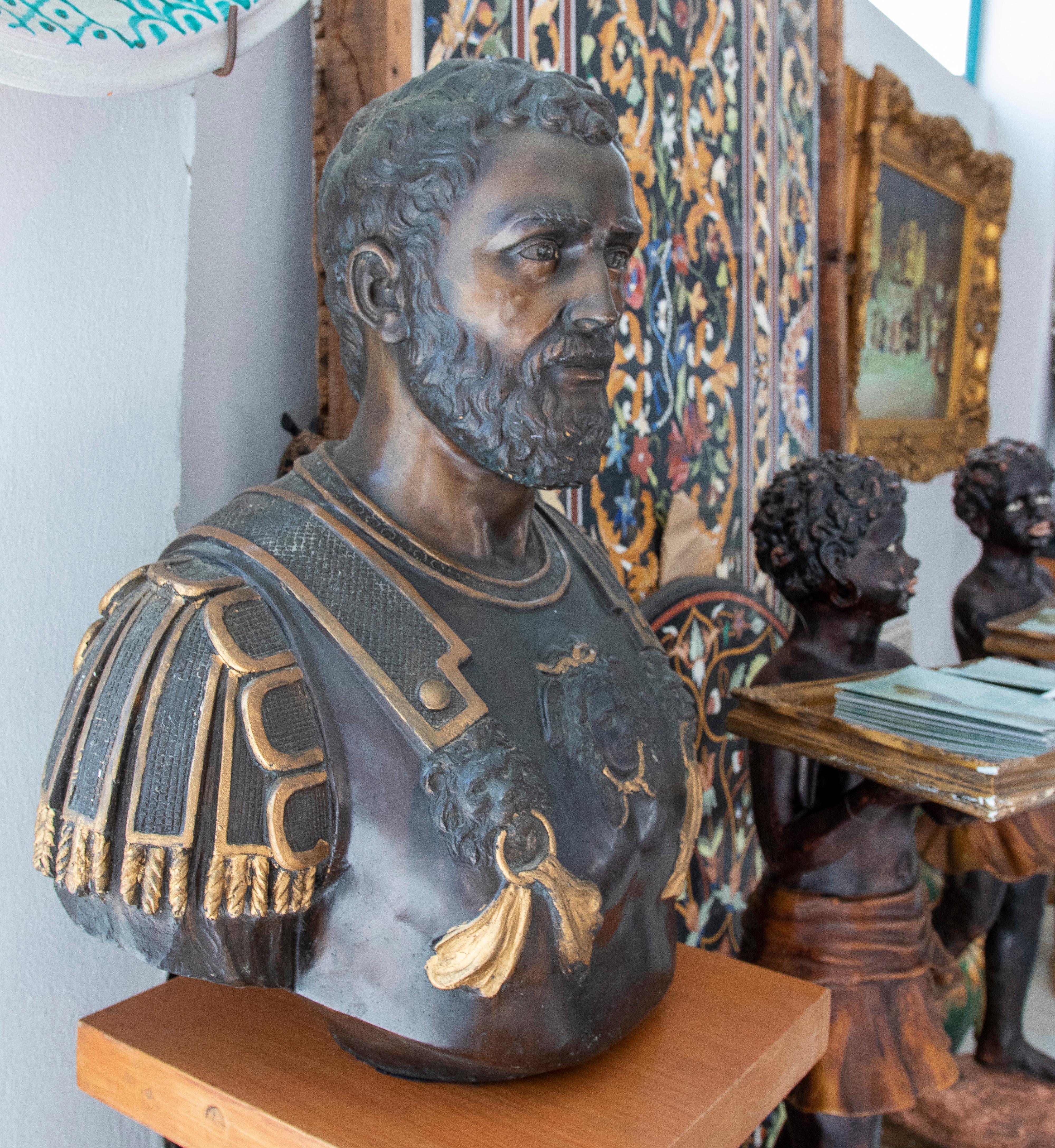 1990s Spanish 2-Tone Bronze Bust of a Roman General For Sale 1