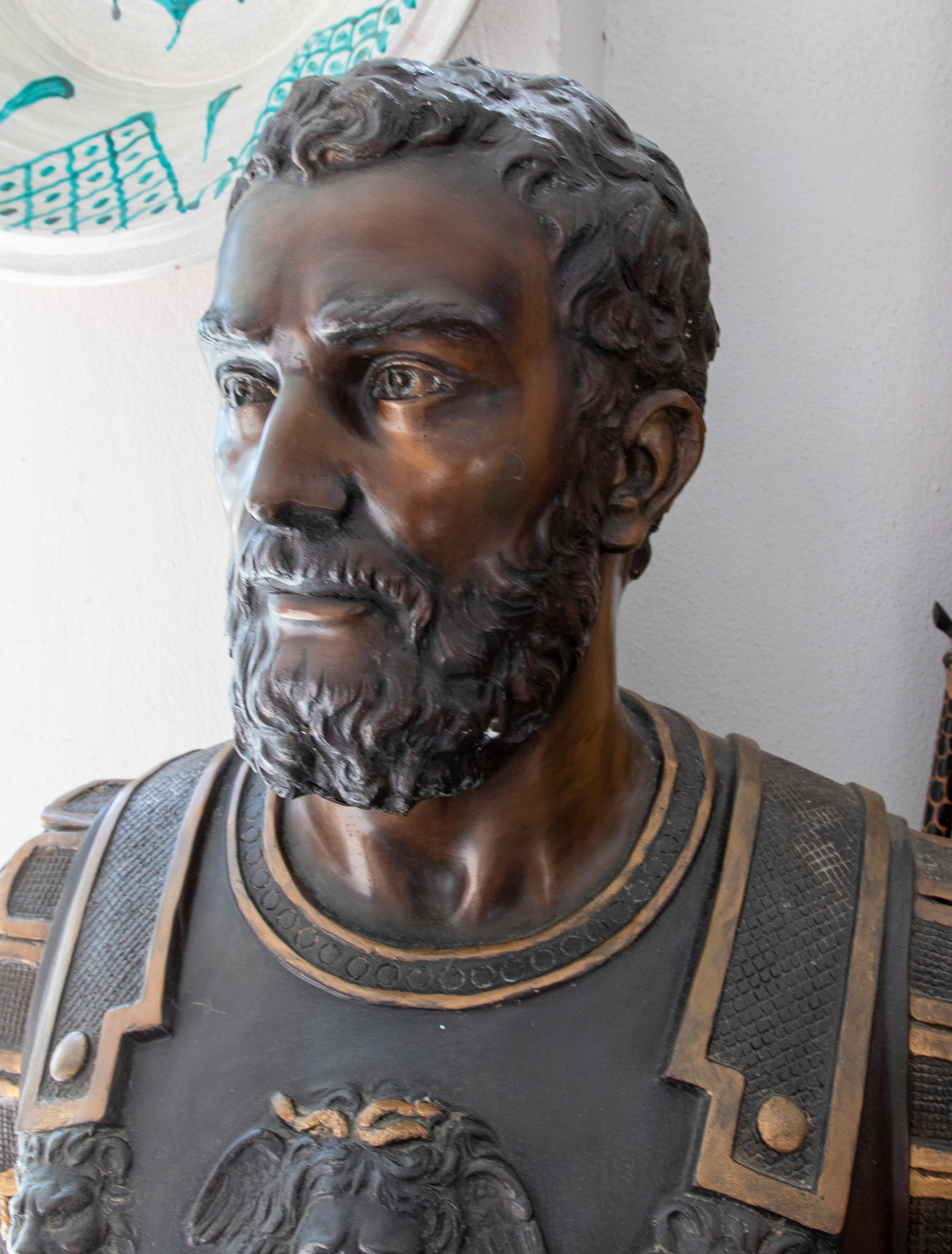 1990s Spanish 2-Tone Bronze Bust of a Roman General For Sale 2