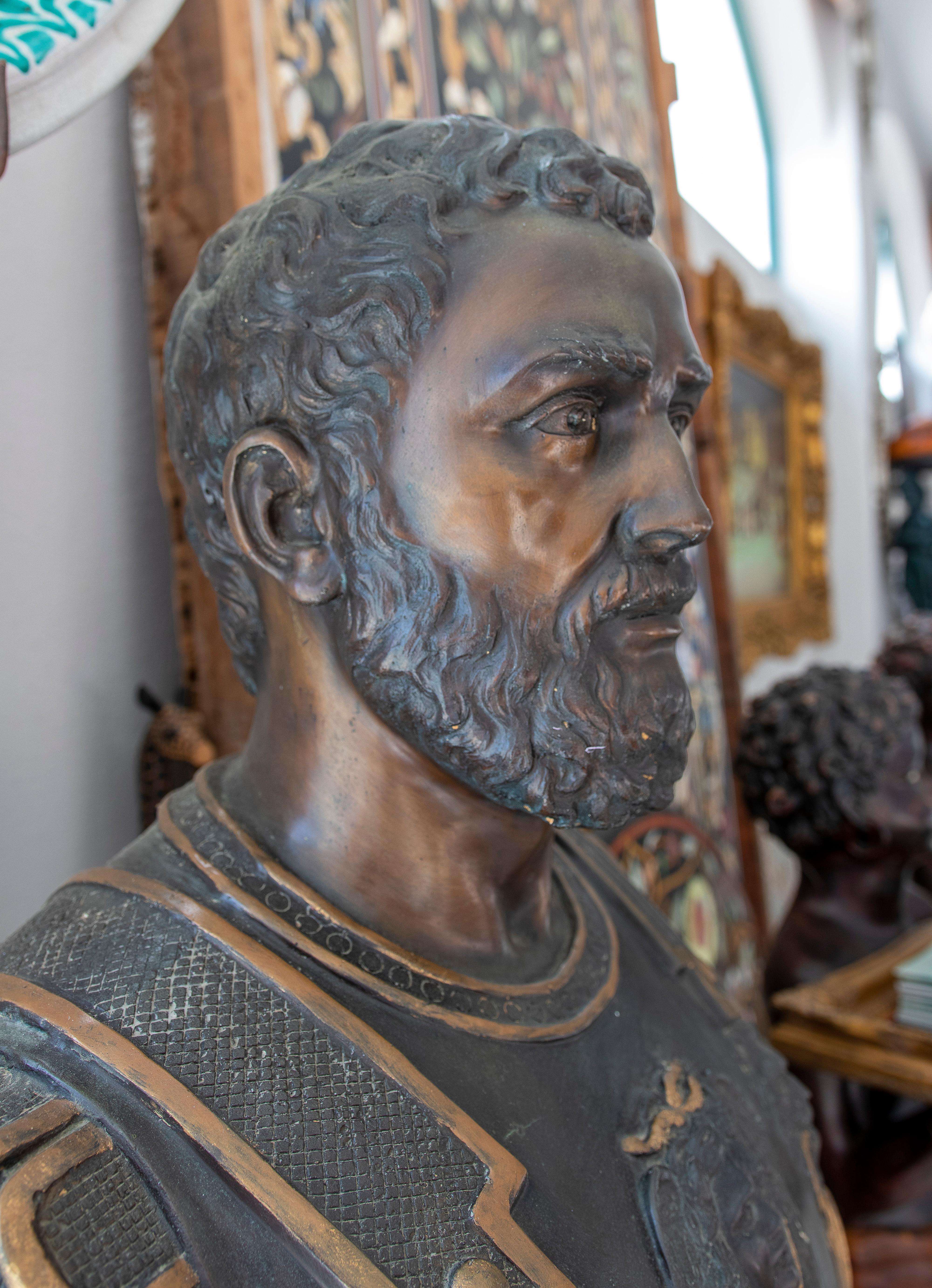 1990s Spanish 2-Tone Bronze Bust of a Roman General For Sale 5