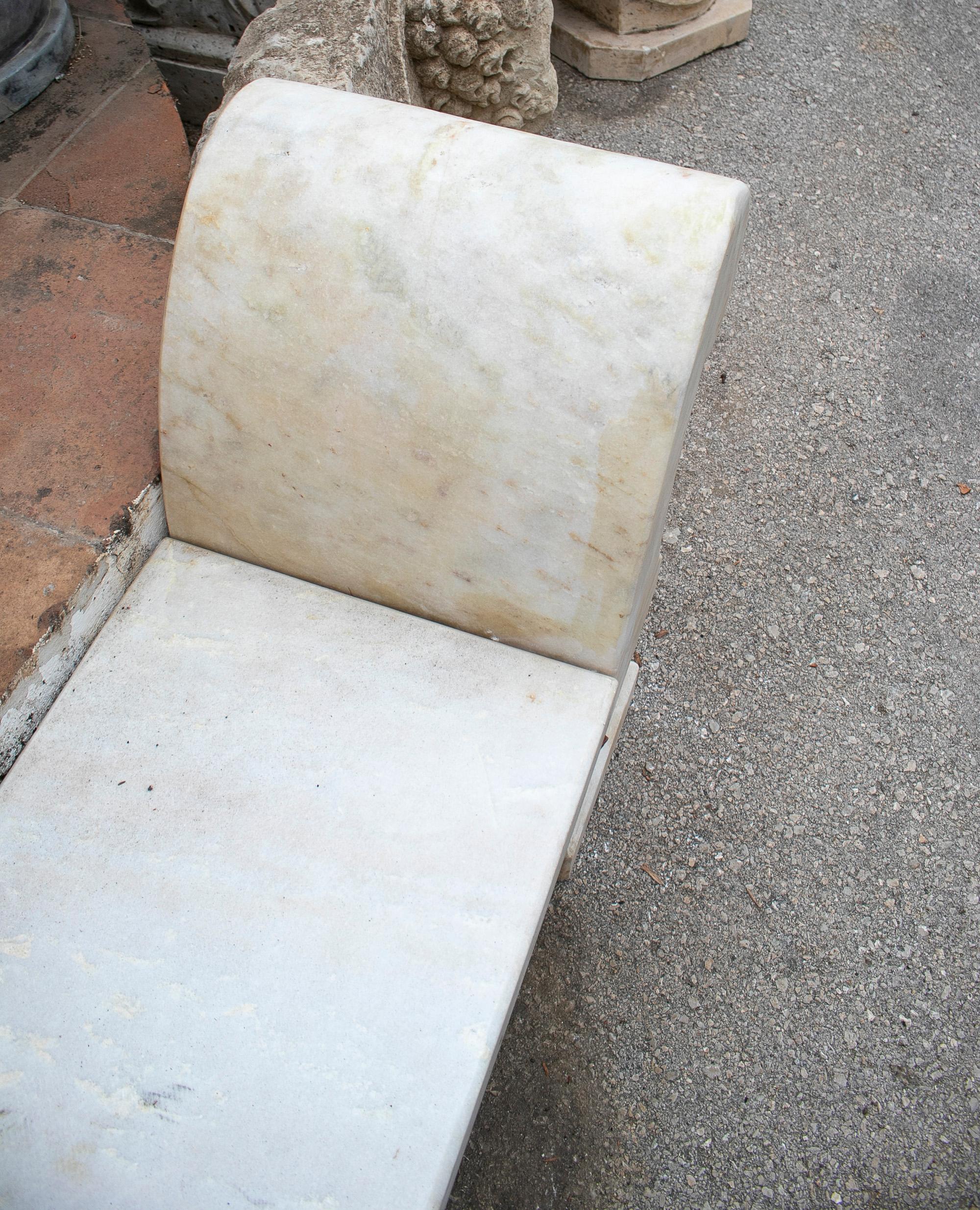1990s Spanish Aged White Macael Marble Classical Garden Bench 5