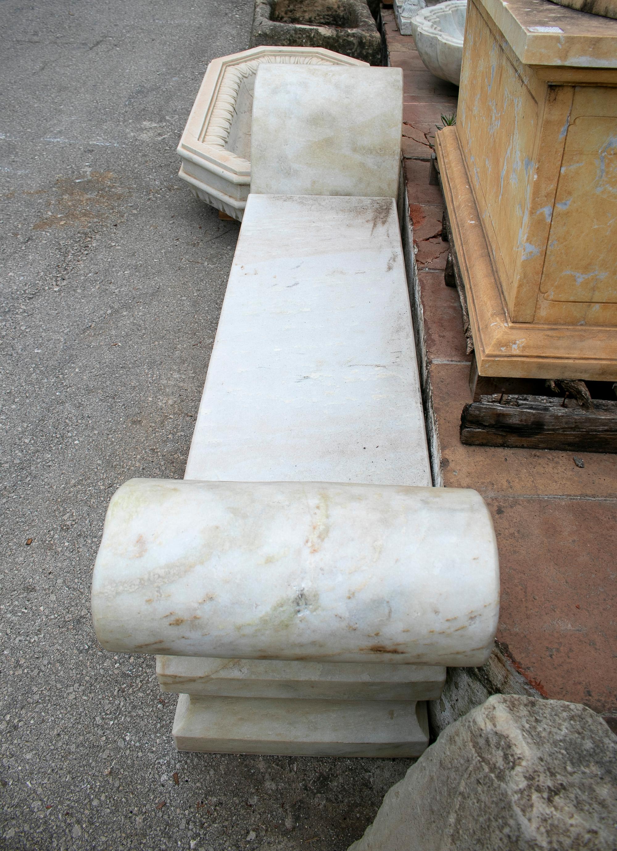1990s Spanish Aged White Macael Marble Classical Garden Bench 6