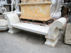 1990s Spanish Aged White Macael Marble Classical Garden Bench