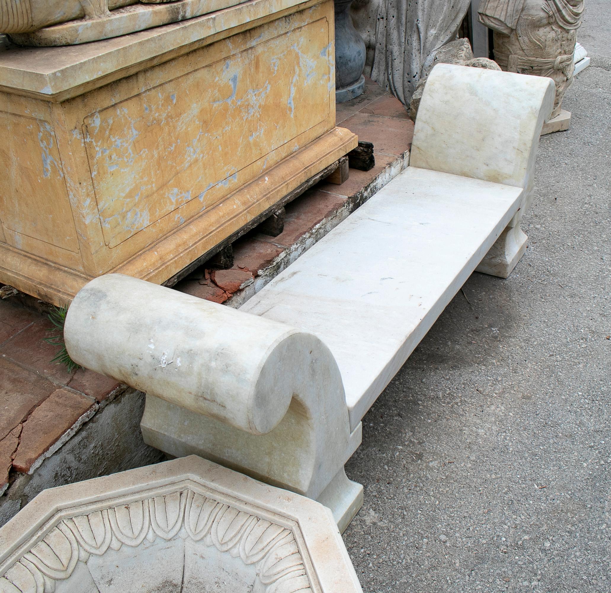 20th Century 1990s Spanish Aged White Macael Marble Classical Garden Bench