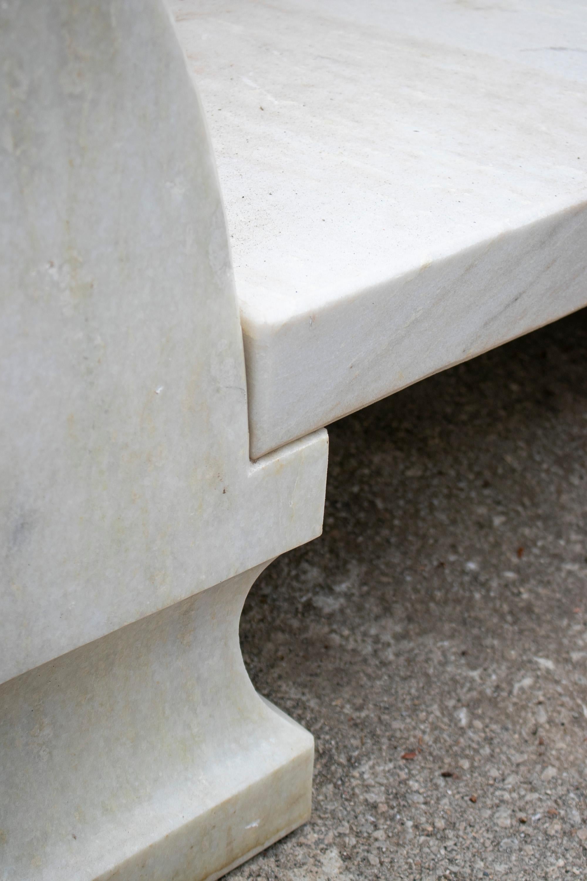 1990s Spanish Aged White Macael Marble Classical Garden Bench 4