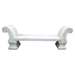 Vintage 1990s Spanish Aged White Macael Marble Classical Garden Bench