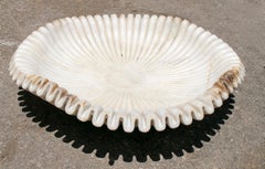 1990s Spanish Aged White Macael Marble Floor Fountain w/ Folded Design