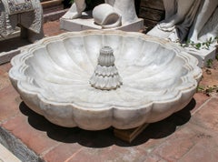 1990s Spanish "Alhambra" Hand Carved Macael White Marble Conch Floor Fountain