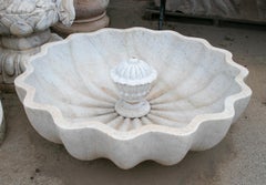 1990s Spanish "Alhambra" Hand Carved Macael White Marble Conch Floor Fountain