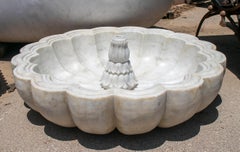 1990s Spanish "Alhambra" Hand Carved Macael White Marble Conch Floor Fountain