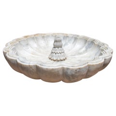 1990s Spanish "Alhambra" Hand Carved Macael White Marble Conch Floor Fountain