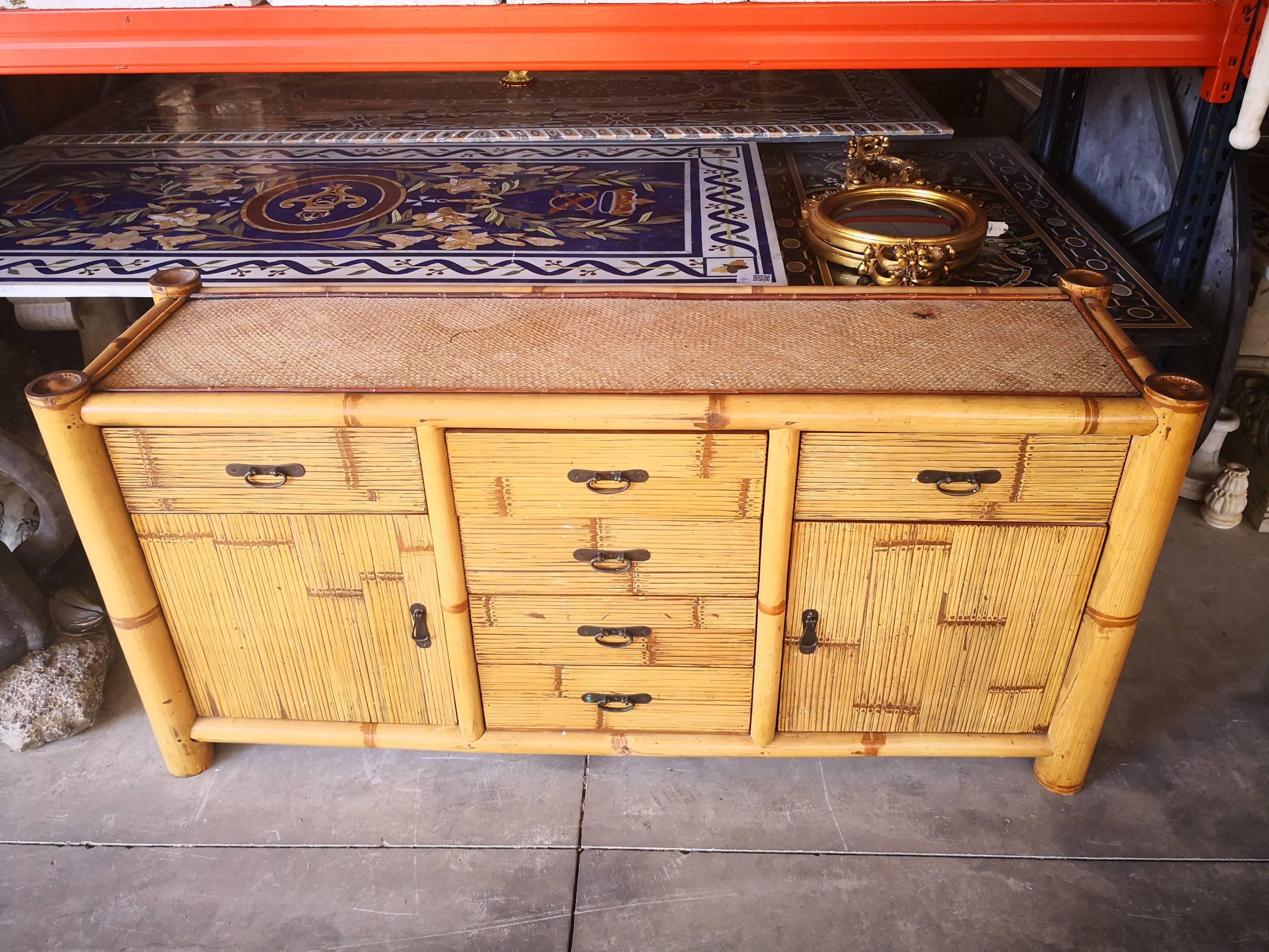 1990s Spanish Bamboo and Rattan Sideboard In Good Condition In Marbella, ES