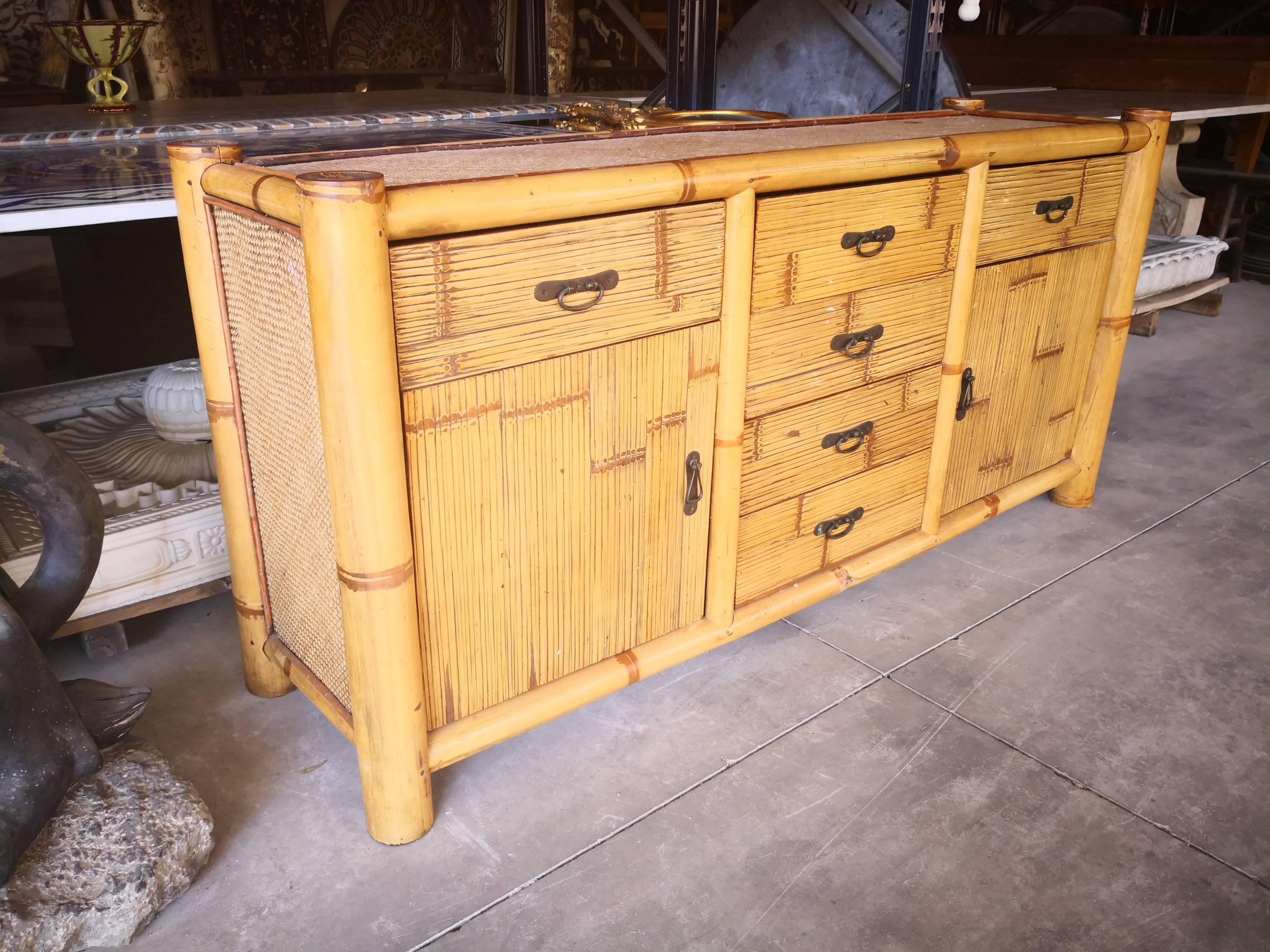 20th Century 1990s Spanish Bamboo and Rattan Sideboard