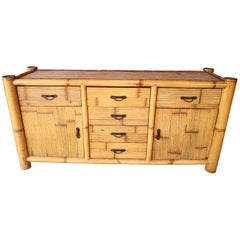 Vintage 1990s Spanish Bamboo and Rattan Sideboard