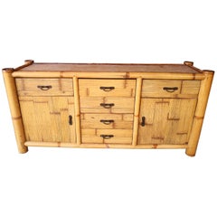 1990s Spanish Bamboo and Rattan Sideboard