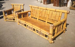 1990s Spanish Bamboo and Rattan Sofa Chair and Couch
