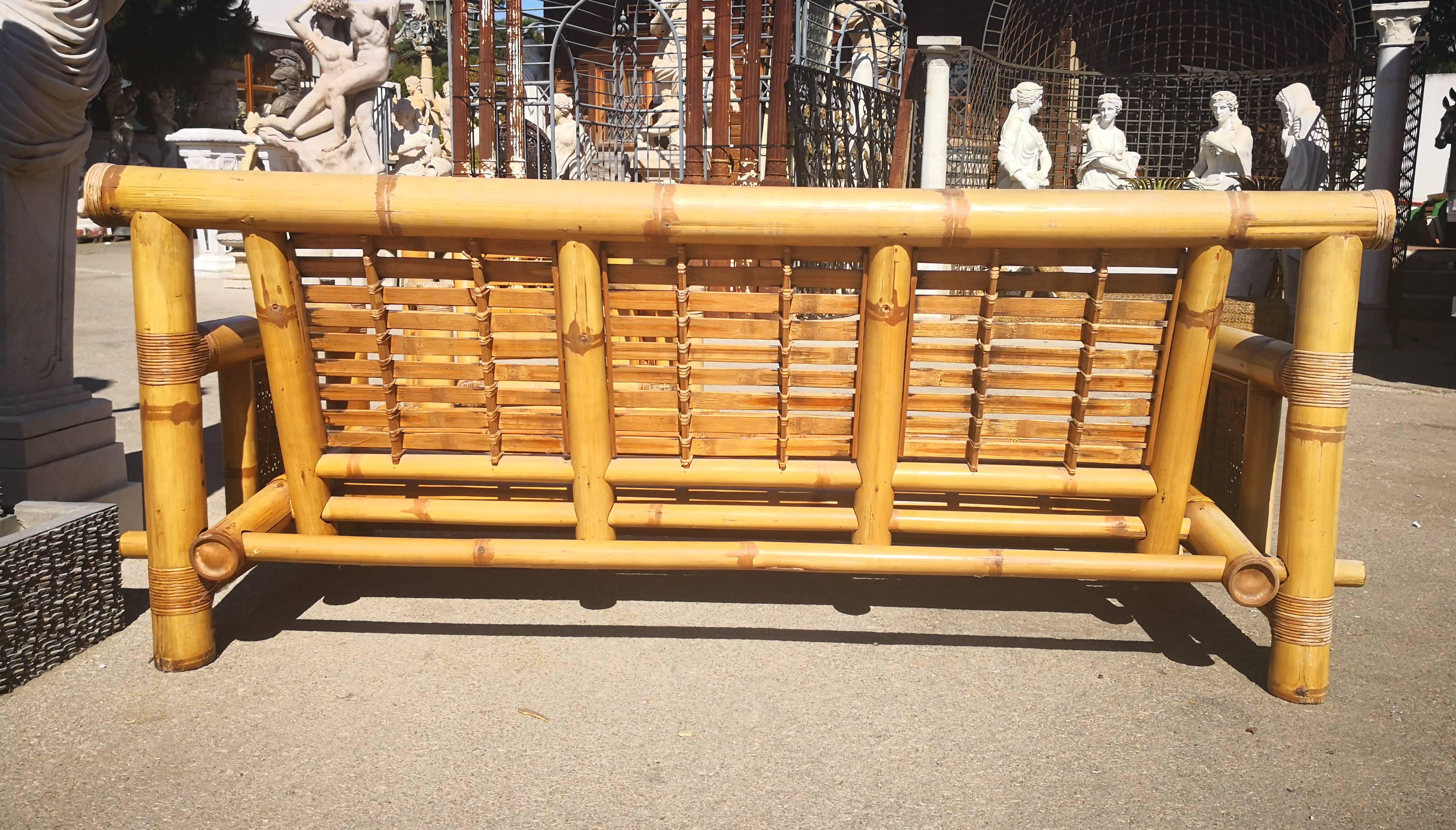 20th Century 1990s Spanish Bamboo and Rattan Sofa Chair and Couch