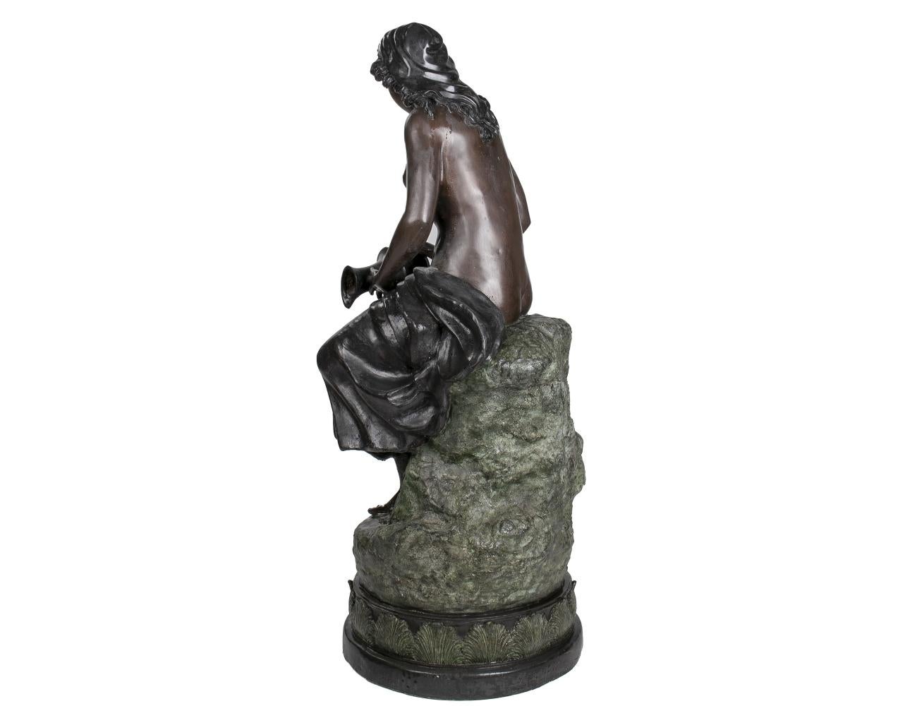 20th Century 1990s Spanish Cast Bronze Woman w/ Boy Holding Water Jar For Sale