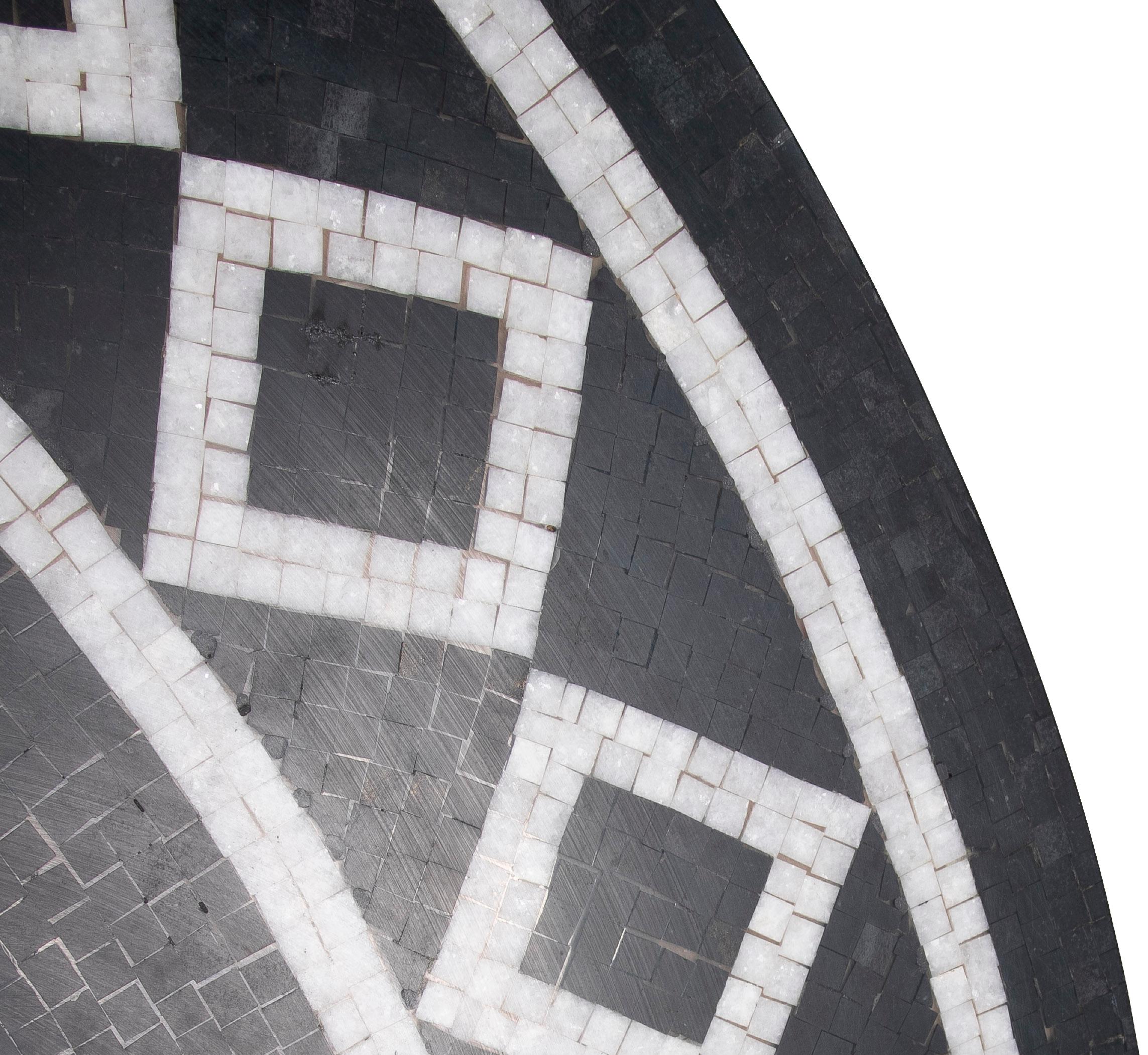 1990s Spanish Classical Roman Mosaic Round Black & White Marble Table Top For Sale 10