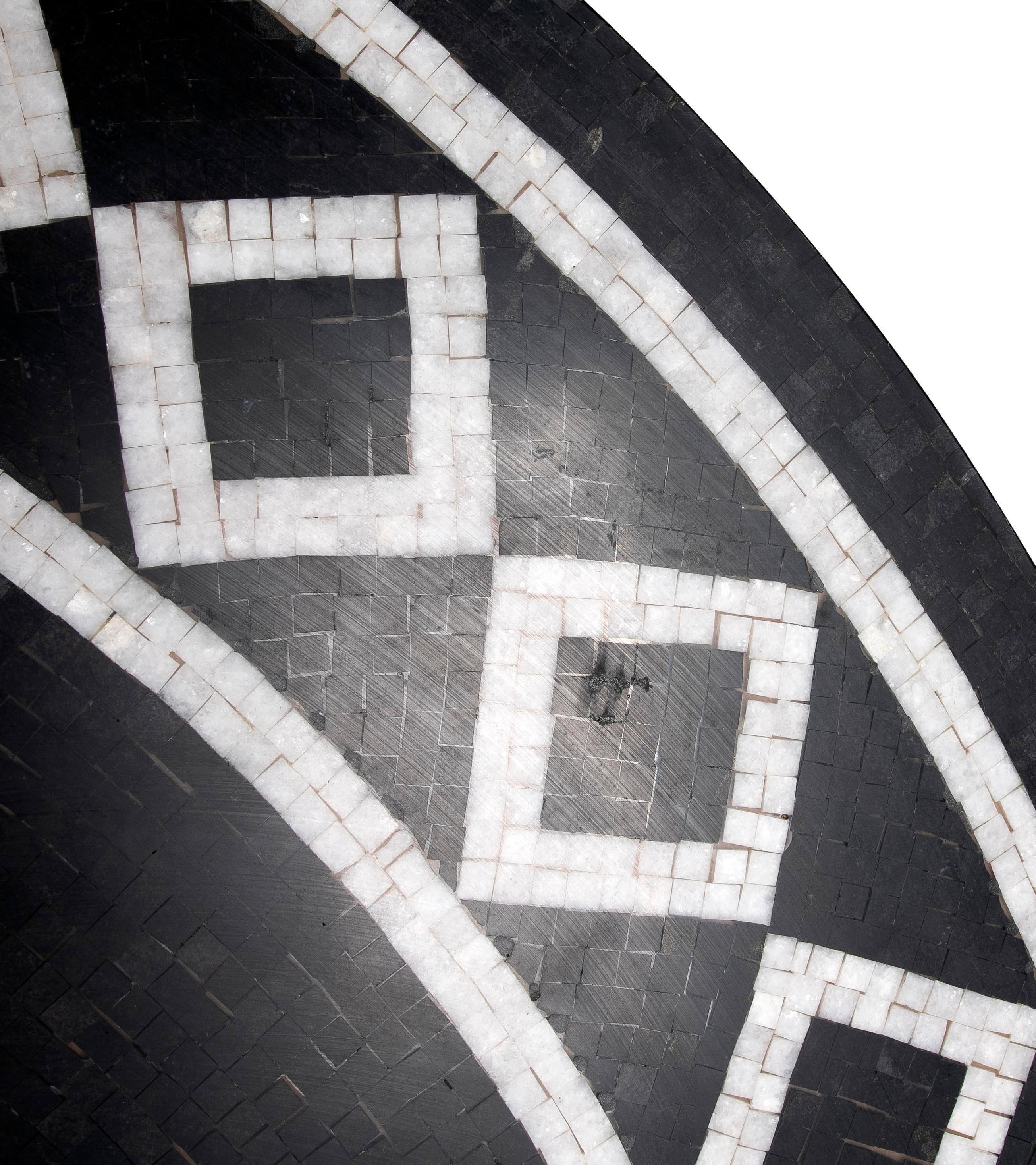 1990s Spanish Classical Roman Mosaic Round Black & White Marble Table Top For Sale 11
