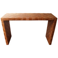 Retro 1990s Spanish Crisscross Wicker Console Table