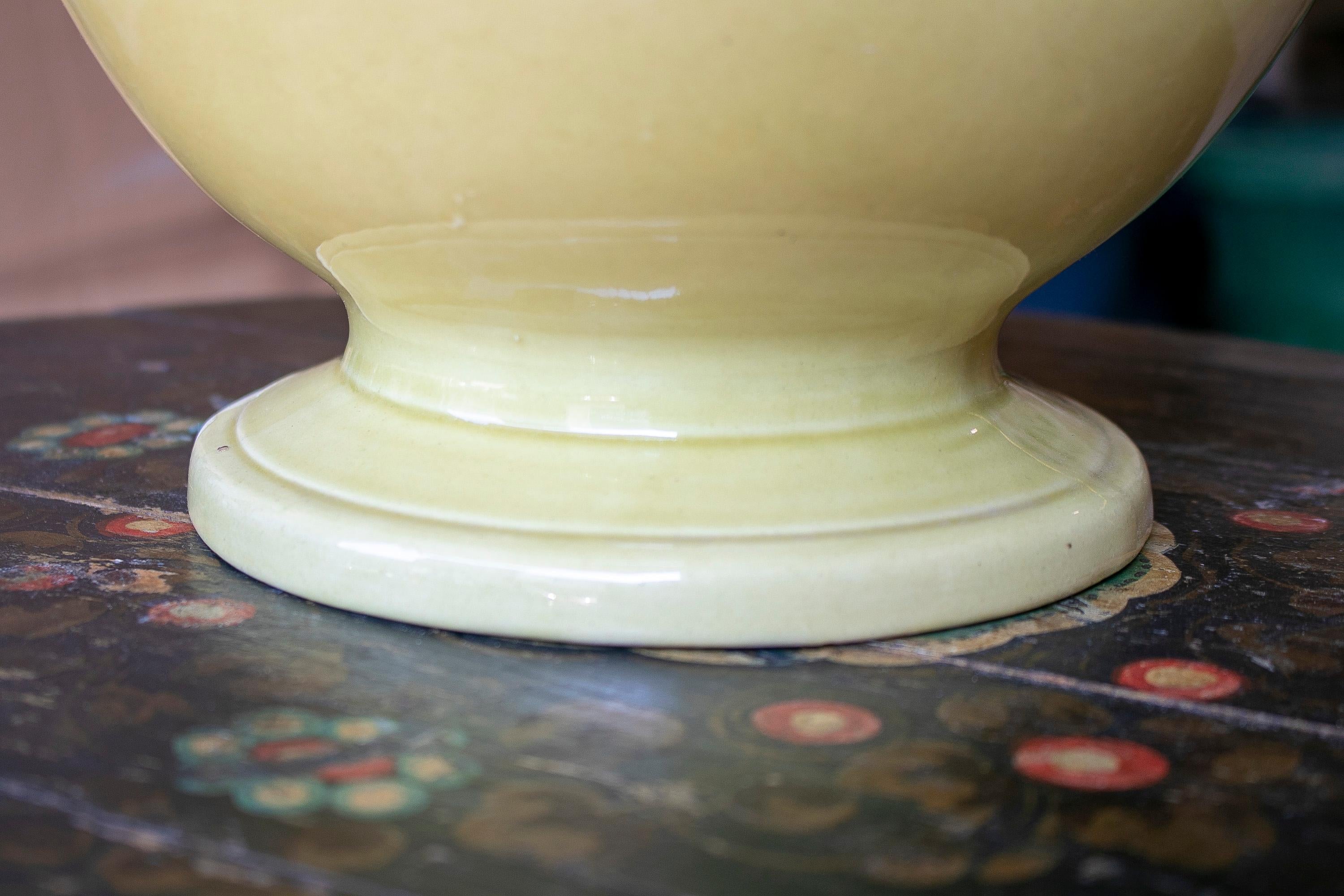 1990s Spanish Glazed Terracotta Ceramic Yellow Table Lamp 6