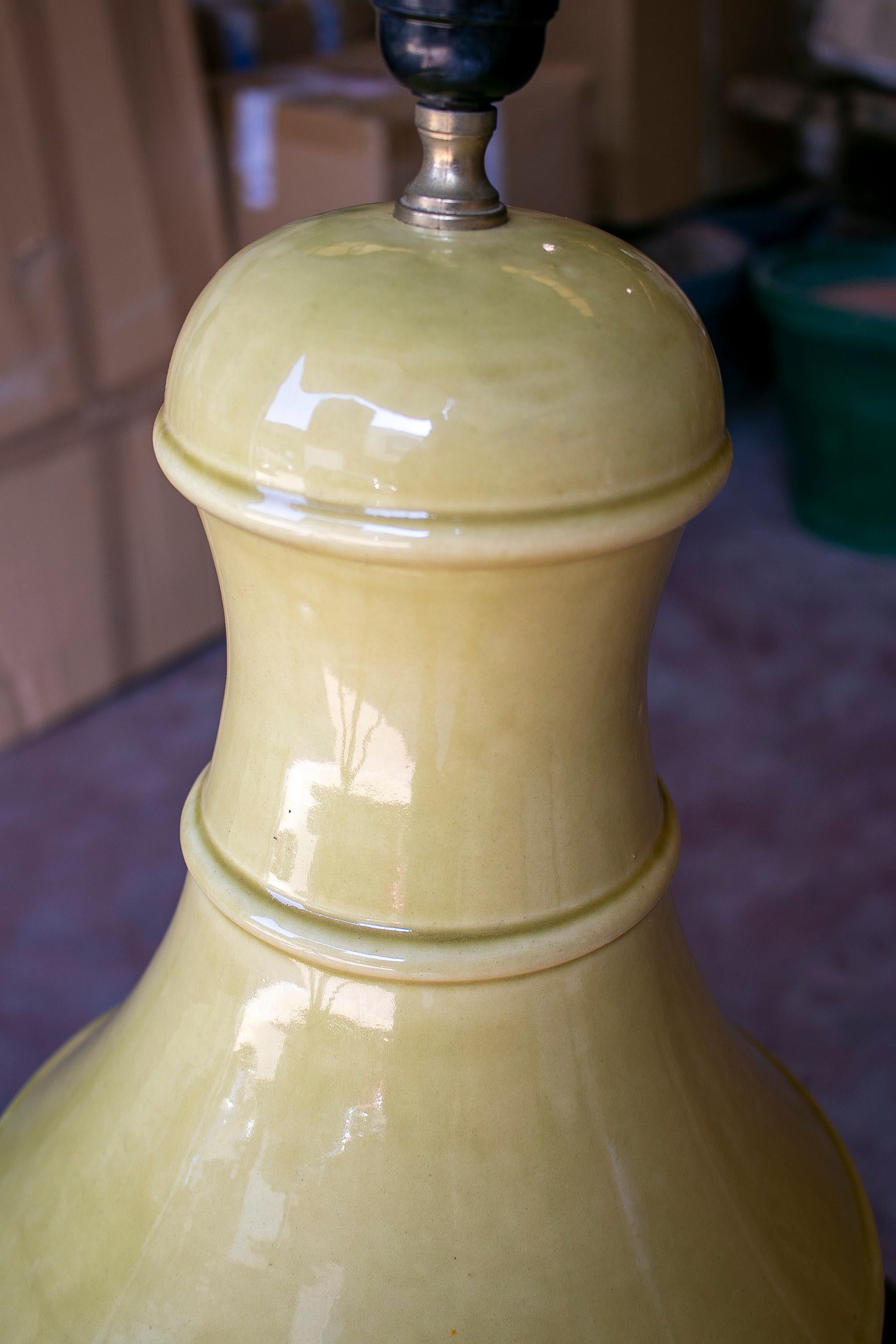 20th Century 1990s Spanish Glazed Terracotta Ceramic Yellow Table Lamp