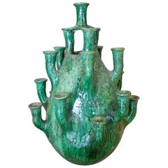 1990s Spanish Green Glazed Table Candle Holder