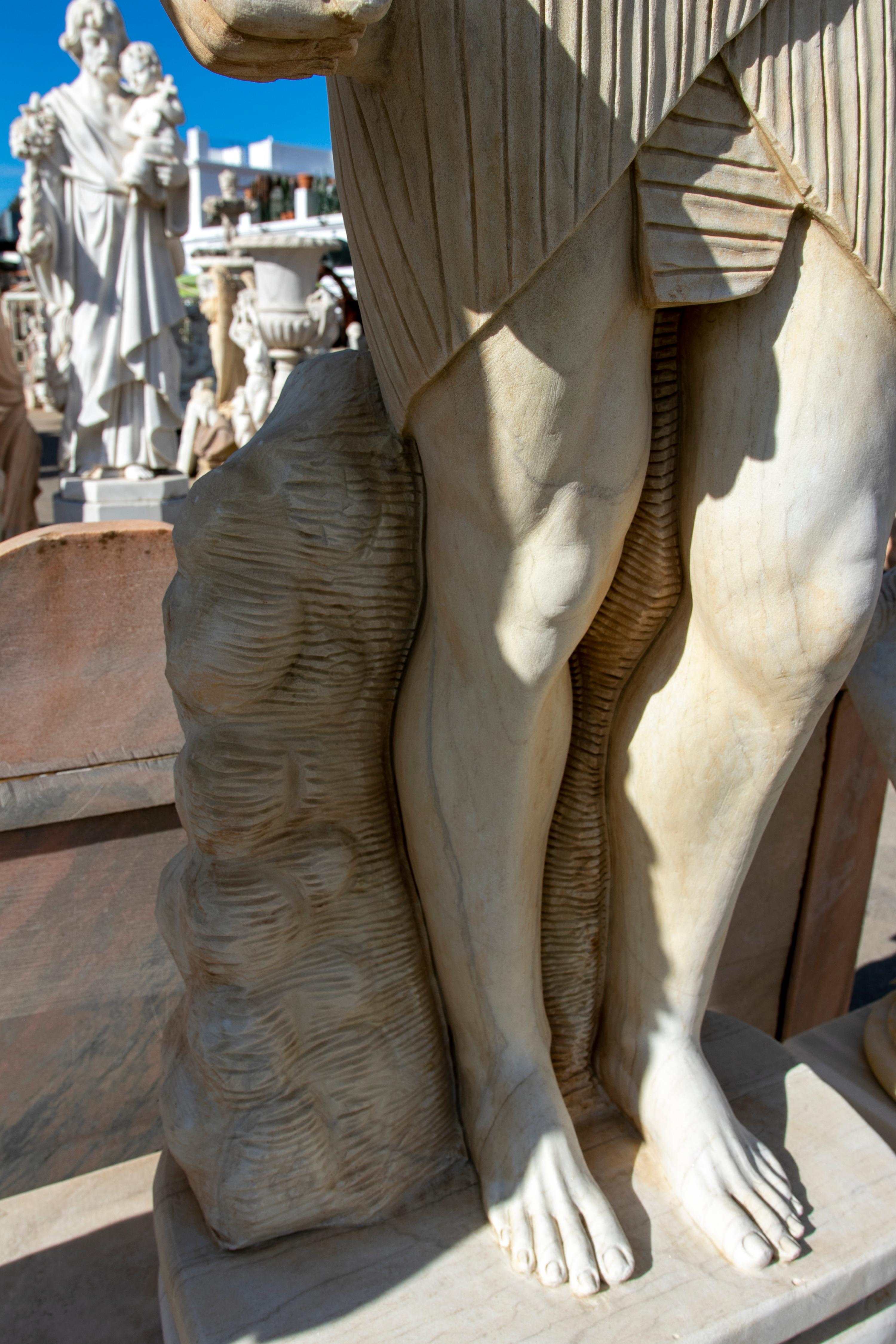 1990s Spanish Hand Carved Aged Carrara White Marble Egyptian King Sculpture For Sale 6