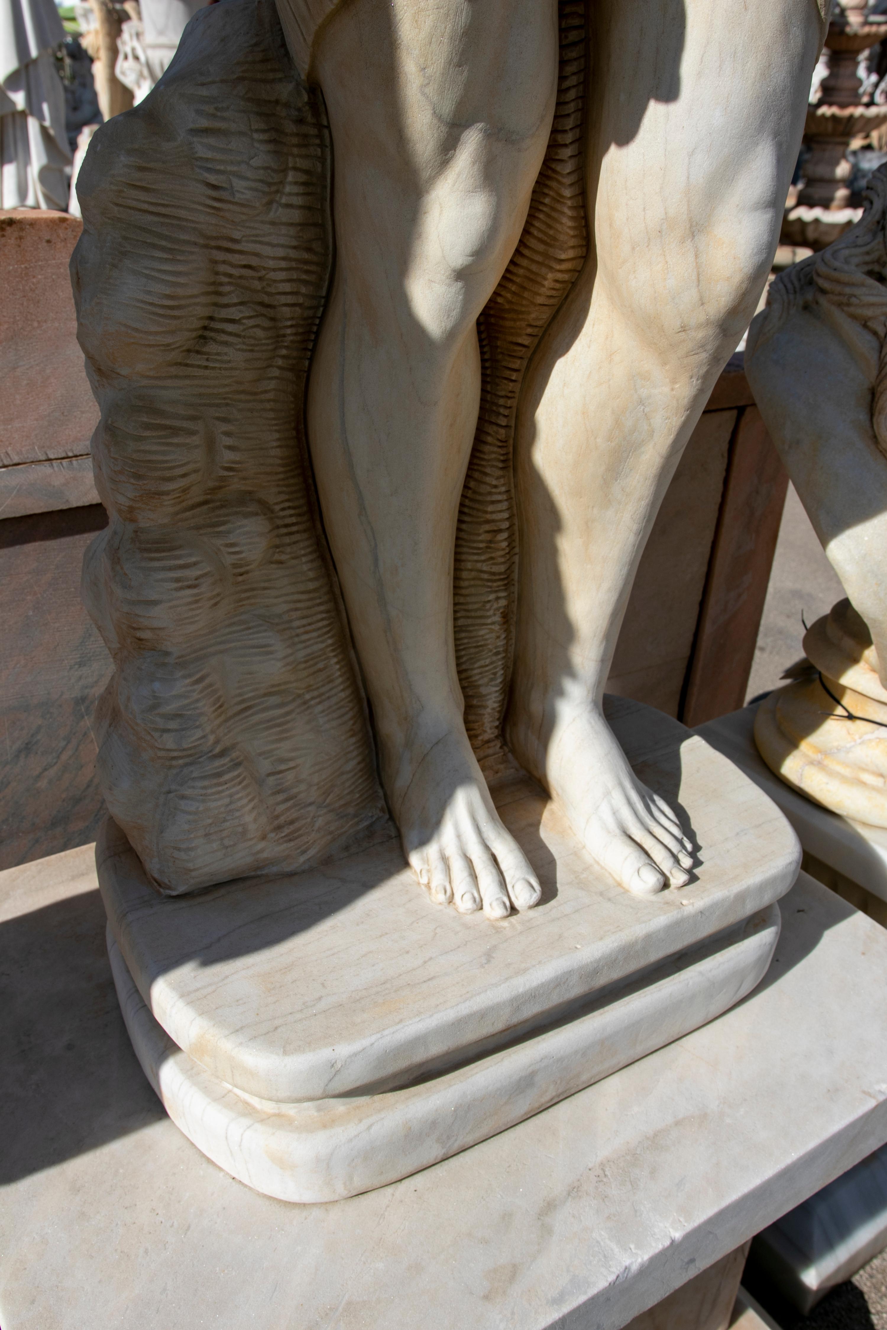1990s Spanish Hand Carved Aged Carrara White Marble Egyptian King Sculpture For Sale 7