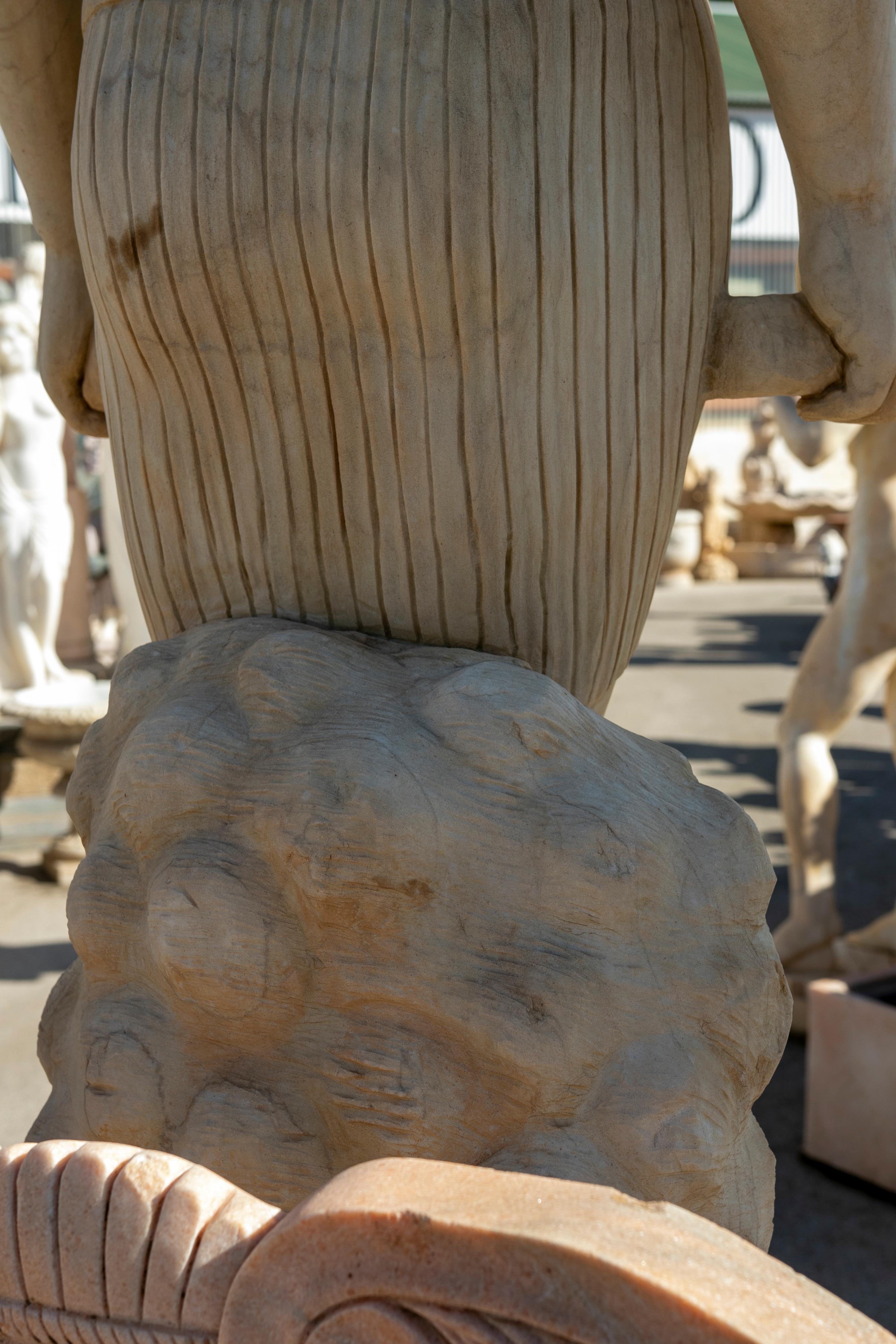 1990s Spanish Hand Carved Aged Carrara White Marble Egyptian King Sculpture For Sale 14