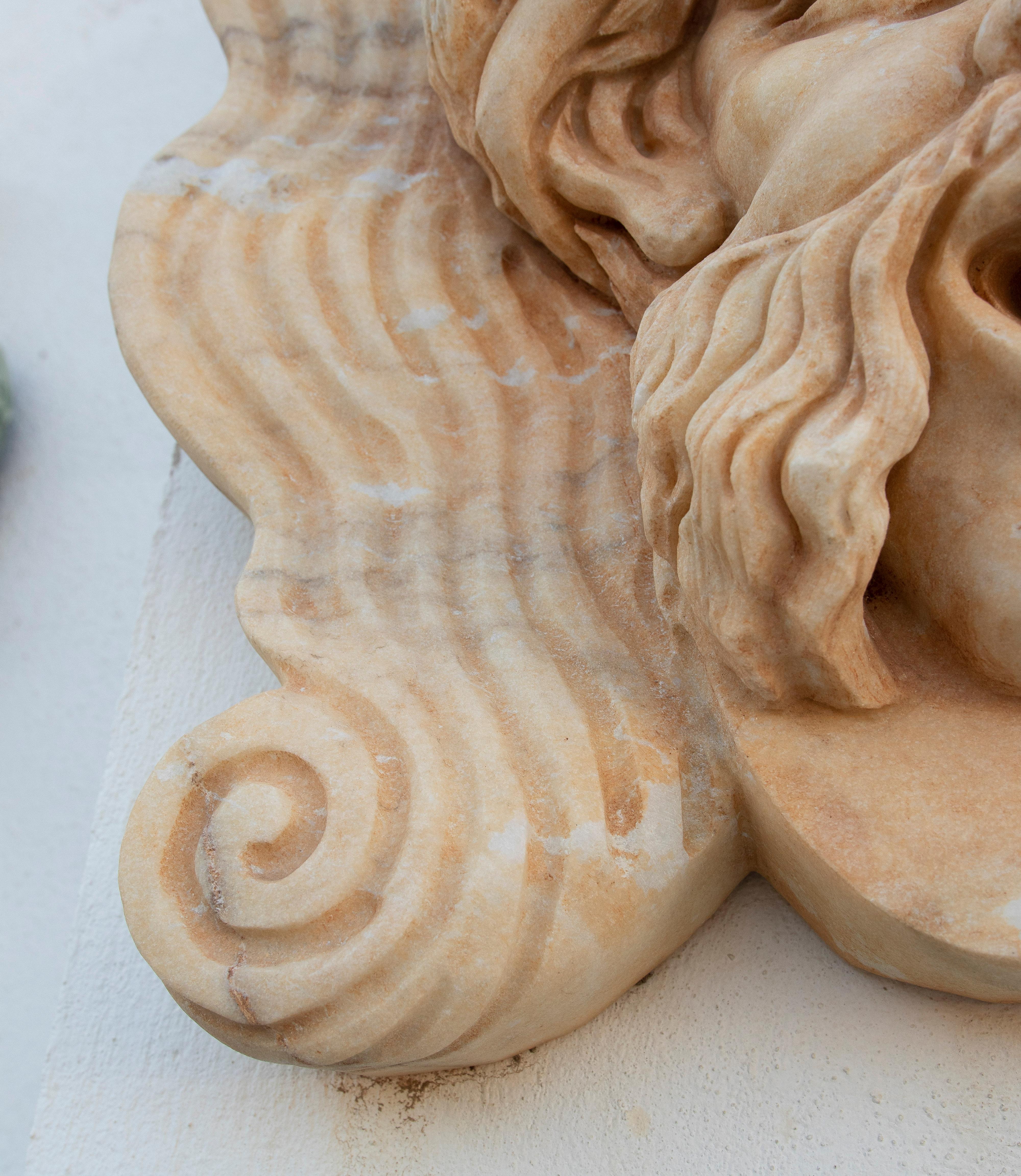 1990s Spanish Hand Carved Aged Macael White Marble Mascaron of Roman Male Medusa For Sale 6