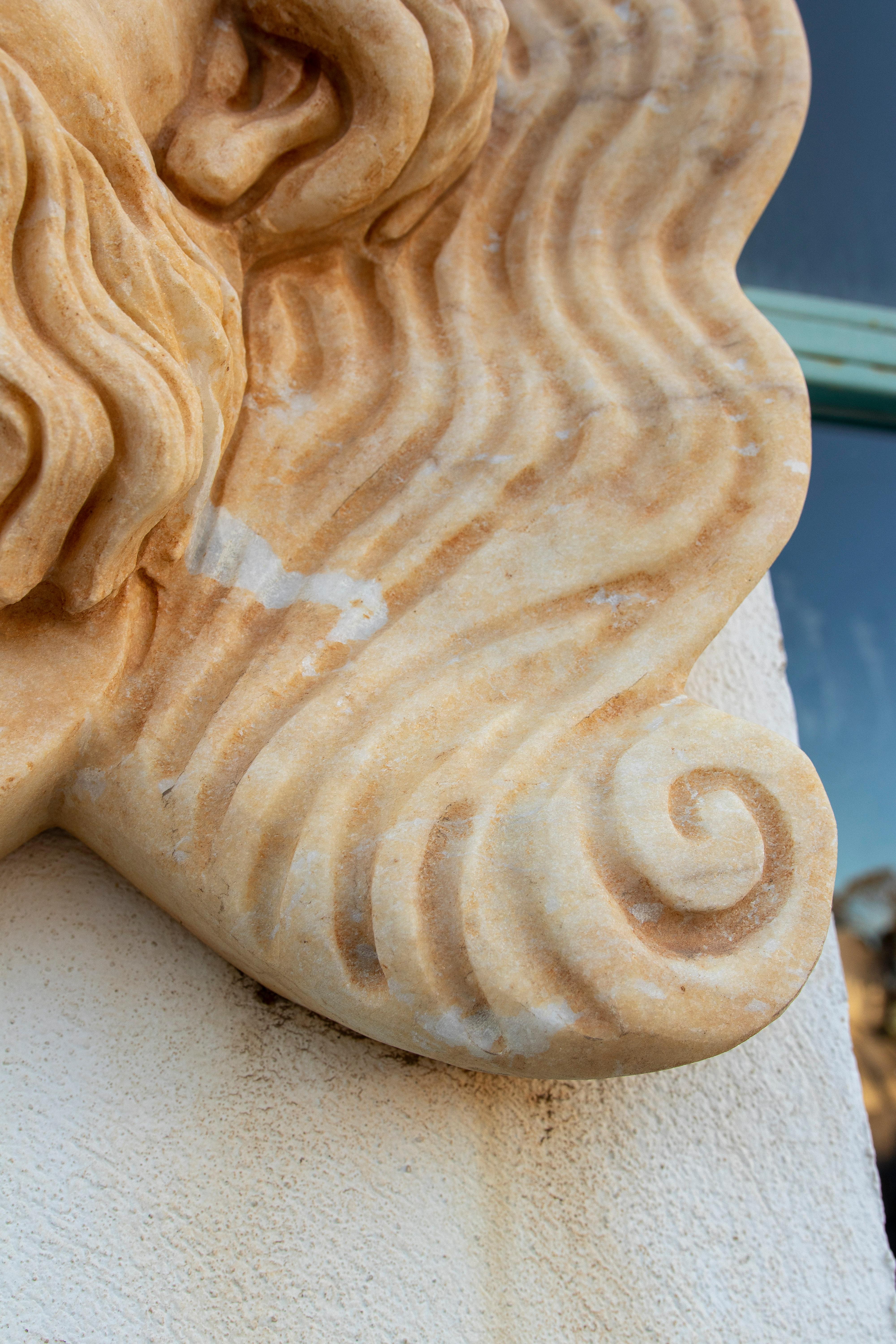 1990s Spanish Hand Carved Aged Macael White Marble Mascaron of Roman Male Medusa For Sale 7