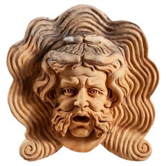 1990s Spanish Hand Carved Aged Macael White Marble Mascaron of Roman Male Medusa