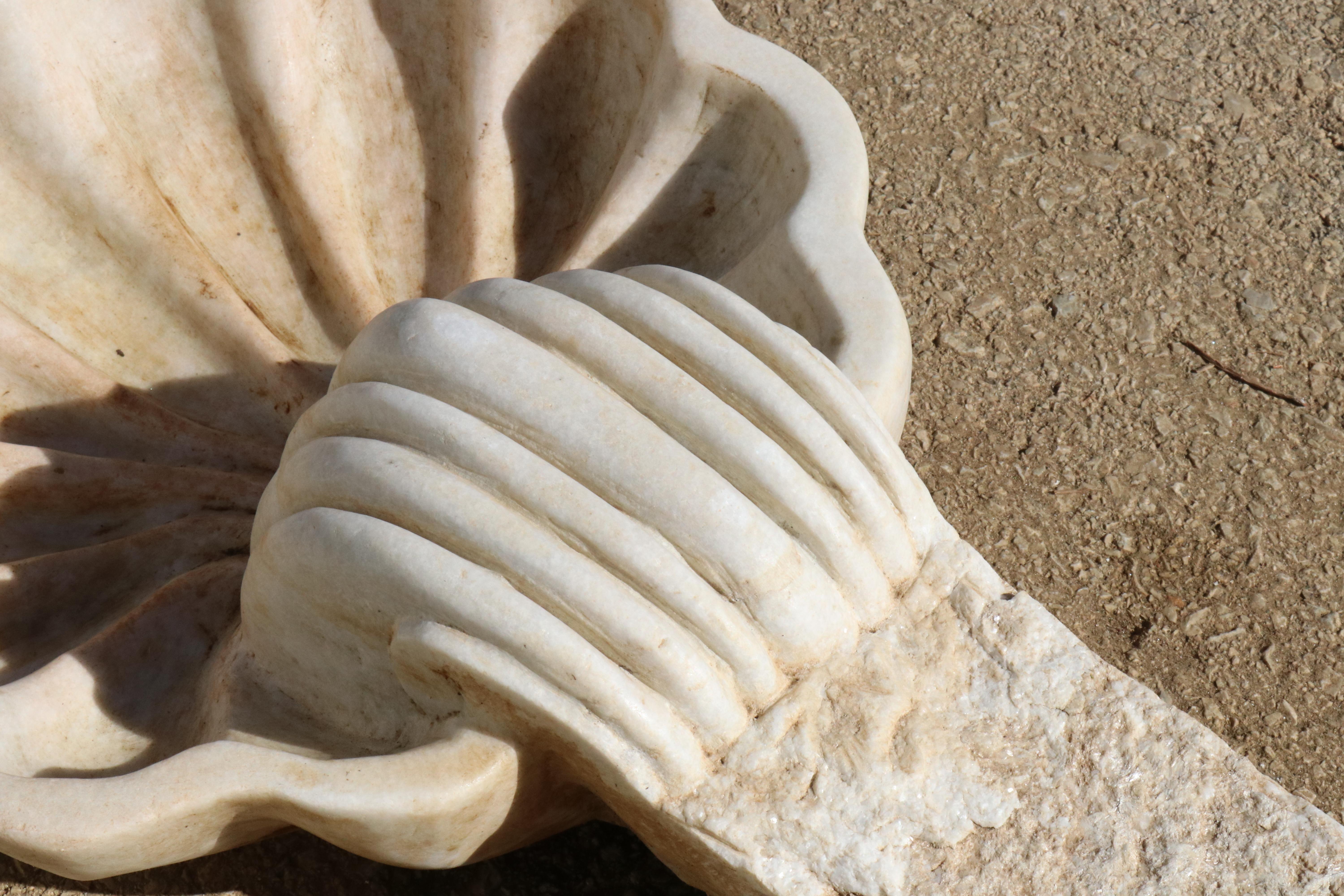1990s Spanish Hand Carved Aged White Marble Seashell In Good Condition In Marbella, ES