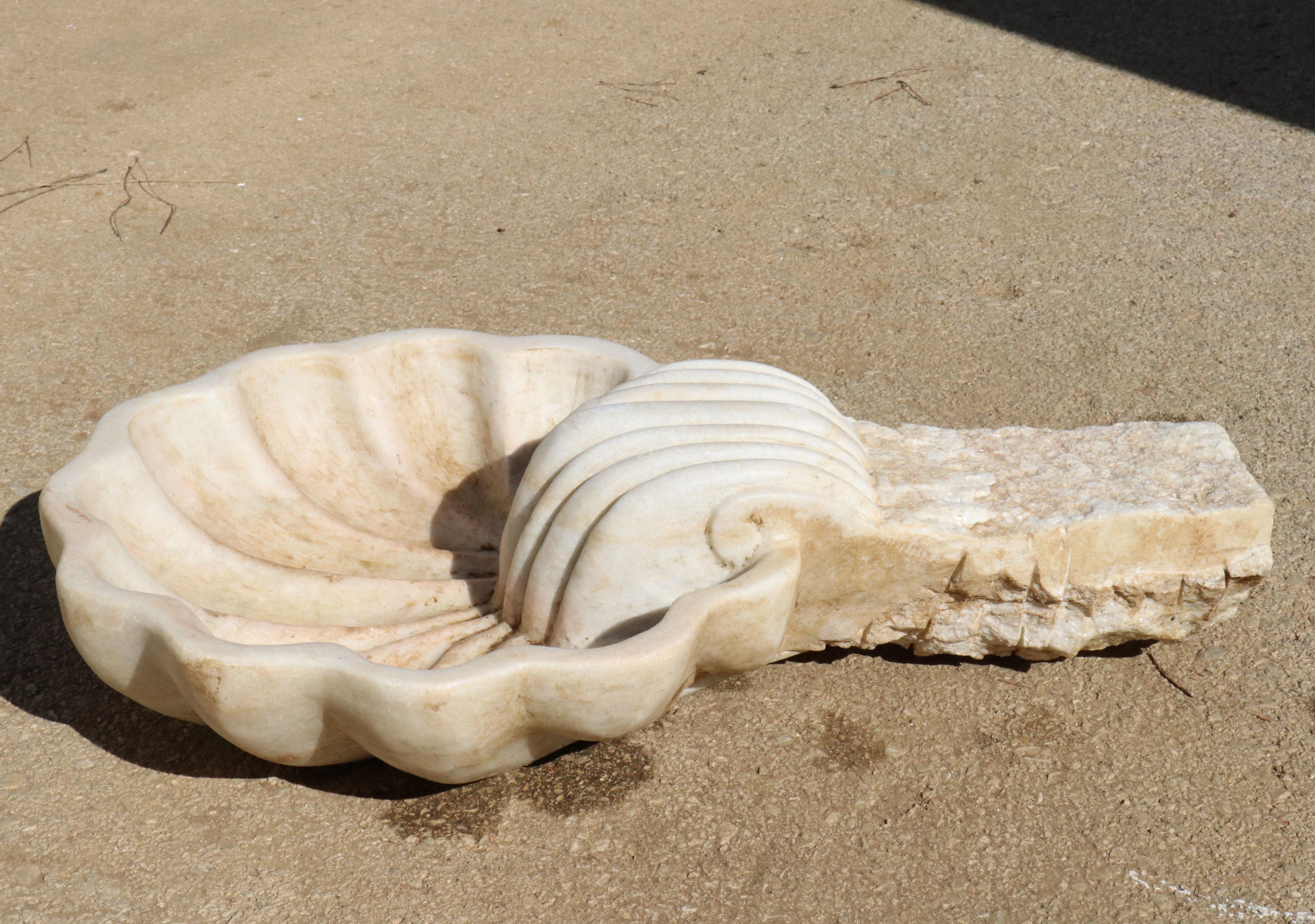 20th Century 1990s Spanish Hand Carved Aged White Marble Seashell