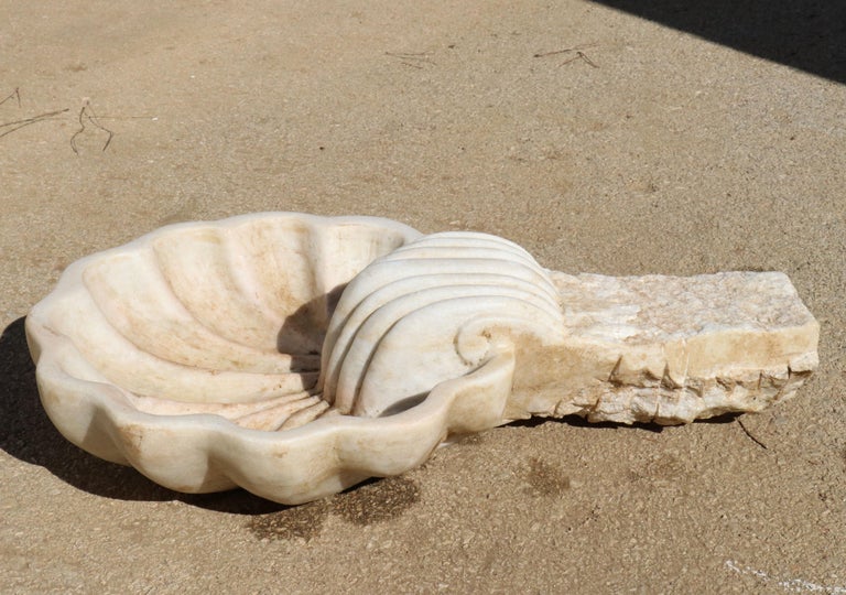 1990s Spanish Hand Carved Aged White Marble Seashell at 1stDibs