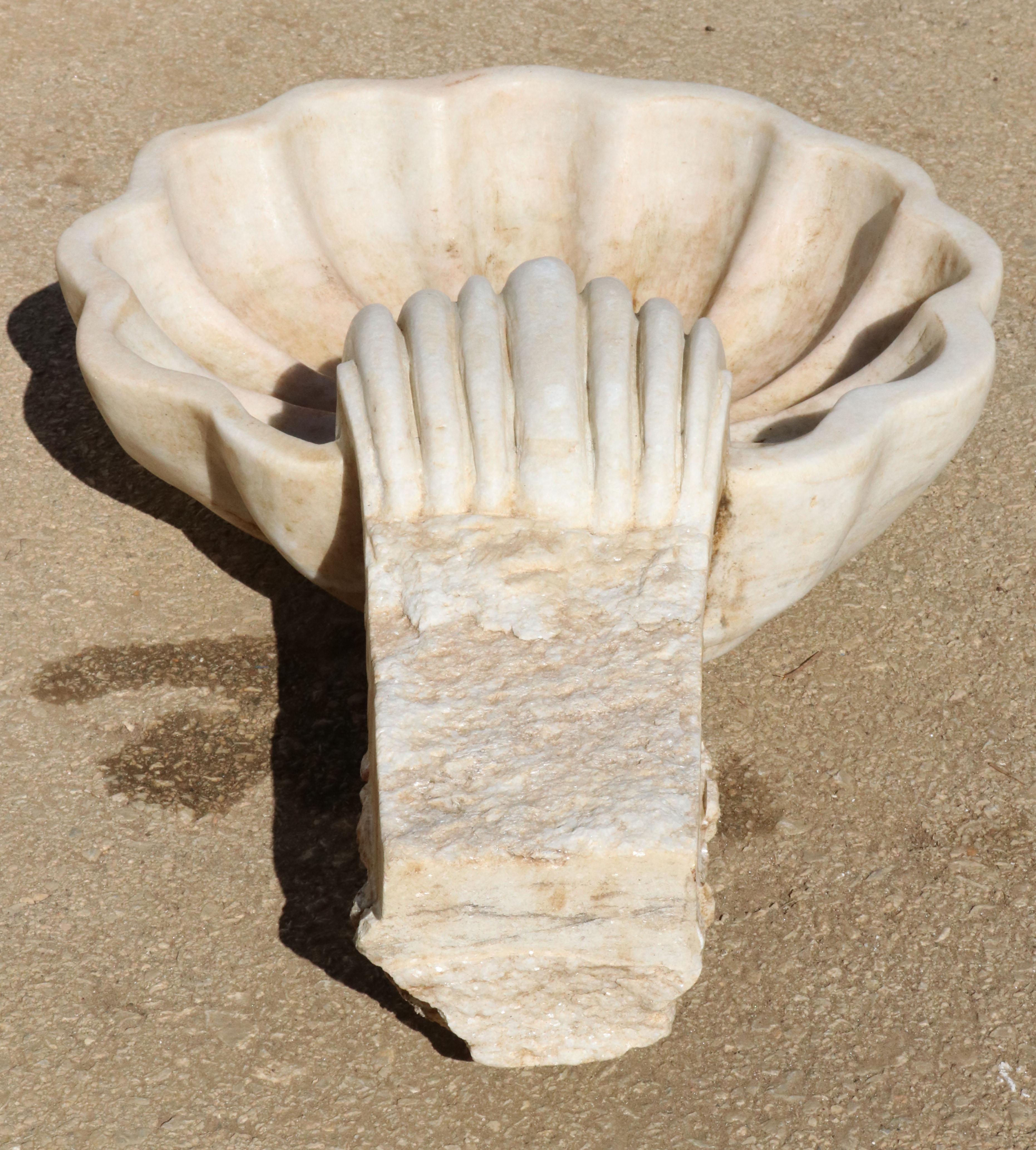 1990s Spanish Hand Carved Aged White Marble Seashell 1