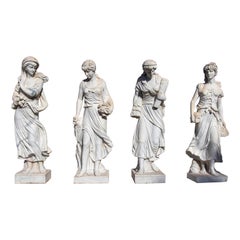 1990s Spanish Hand Carved Carrara White Marble Set of Four Seasons