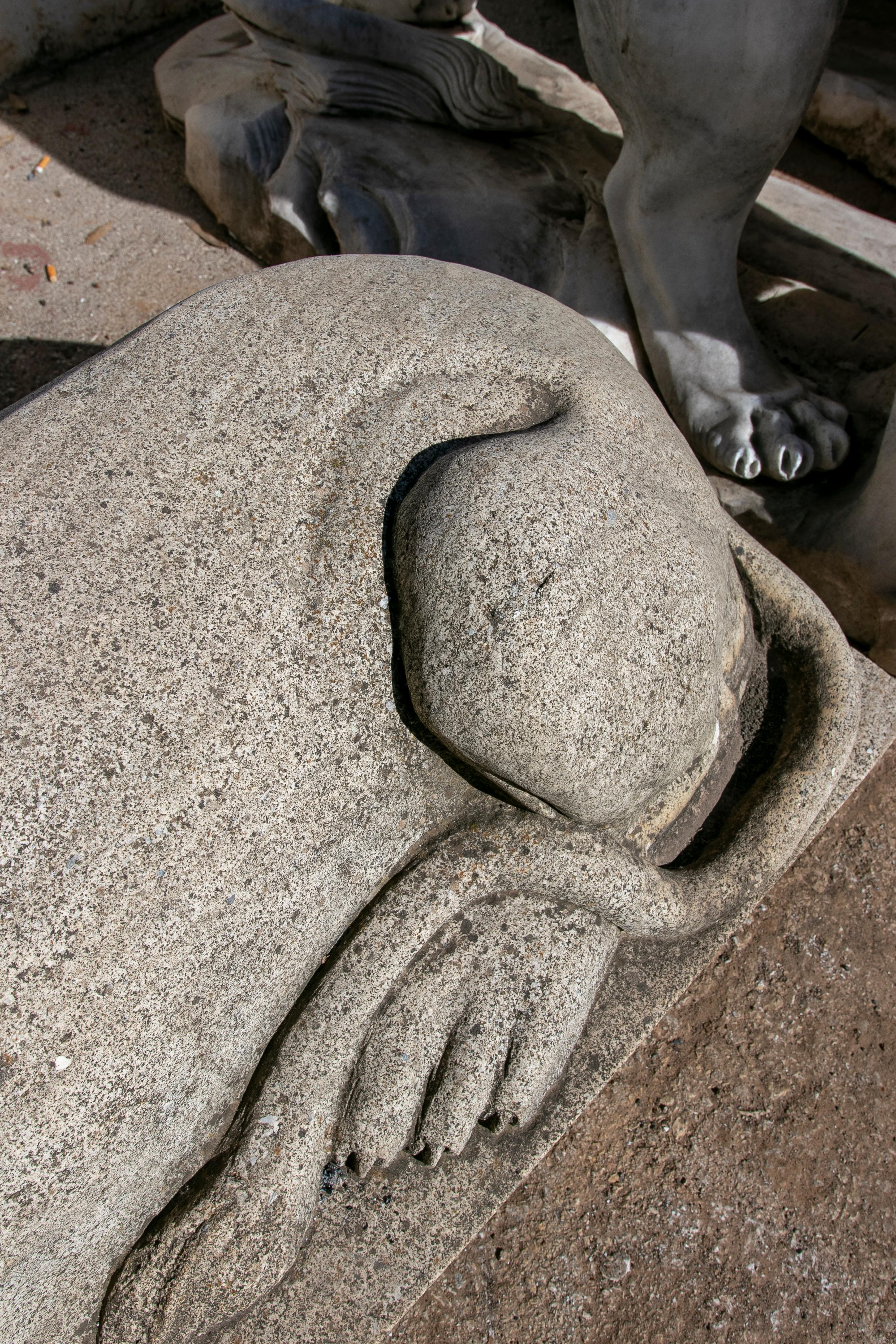 1990s  Hand Carved Grey Sandstone Lying Lion Sculpture For Sale 4