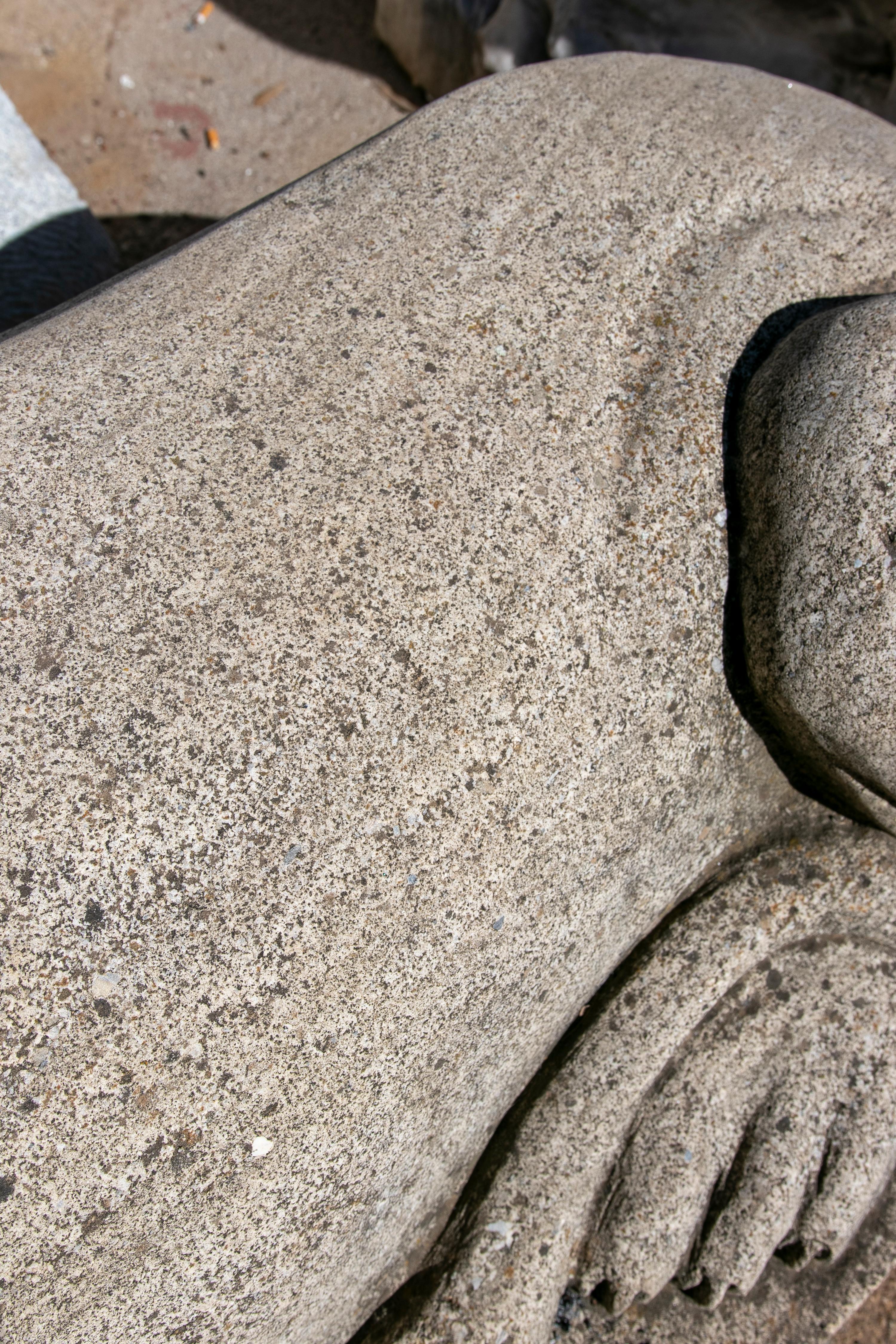 1990s  Hand Carved Grey Sandstone Lying Lion Sculpture For Sale 6