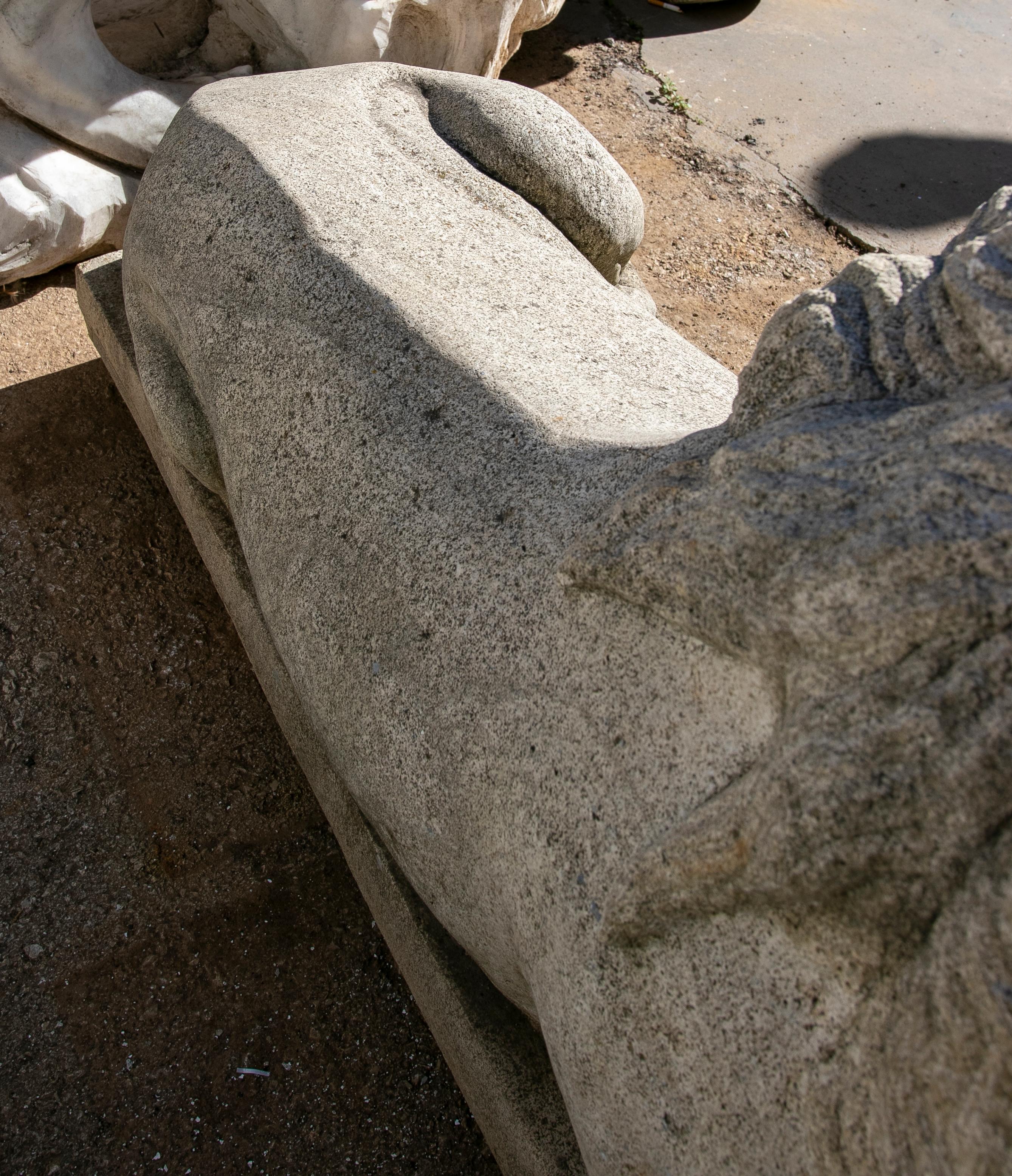 1990s  Hand Carved Grey Sandstone Lying Lion Sculpture For Sale 7
