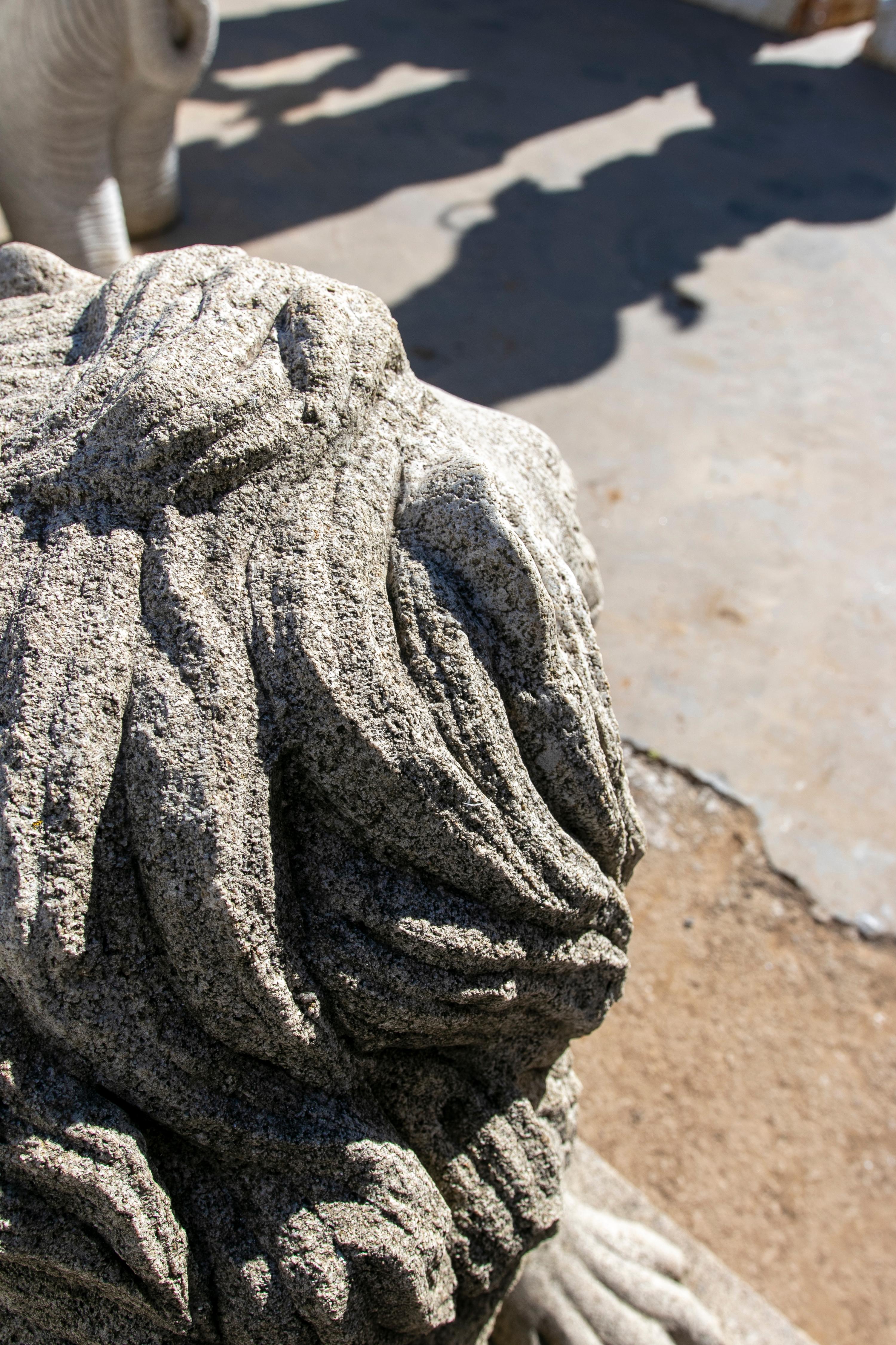 1990s  Hand Carved Grey Sandstone Lying Lion Sculpture For Sale 9