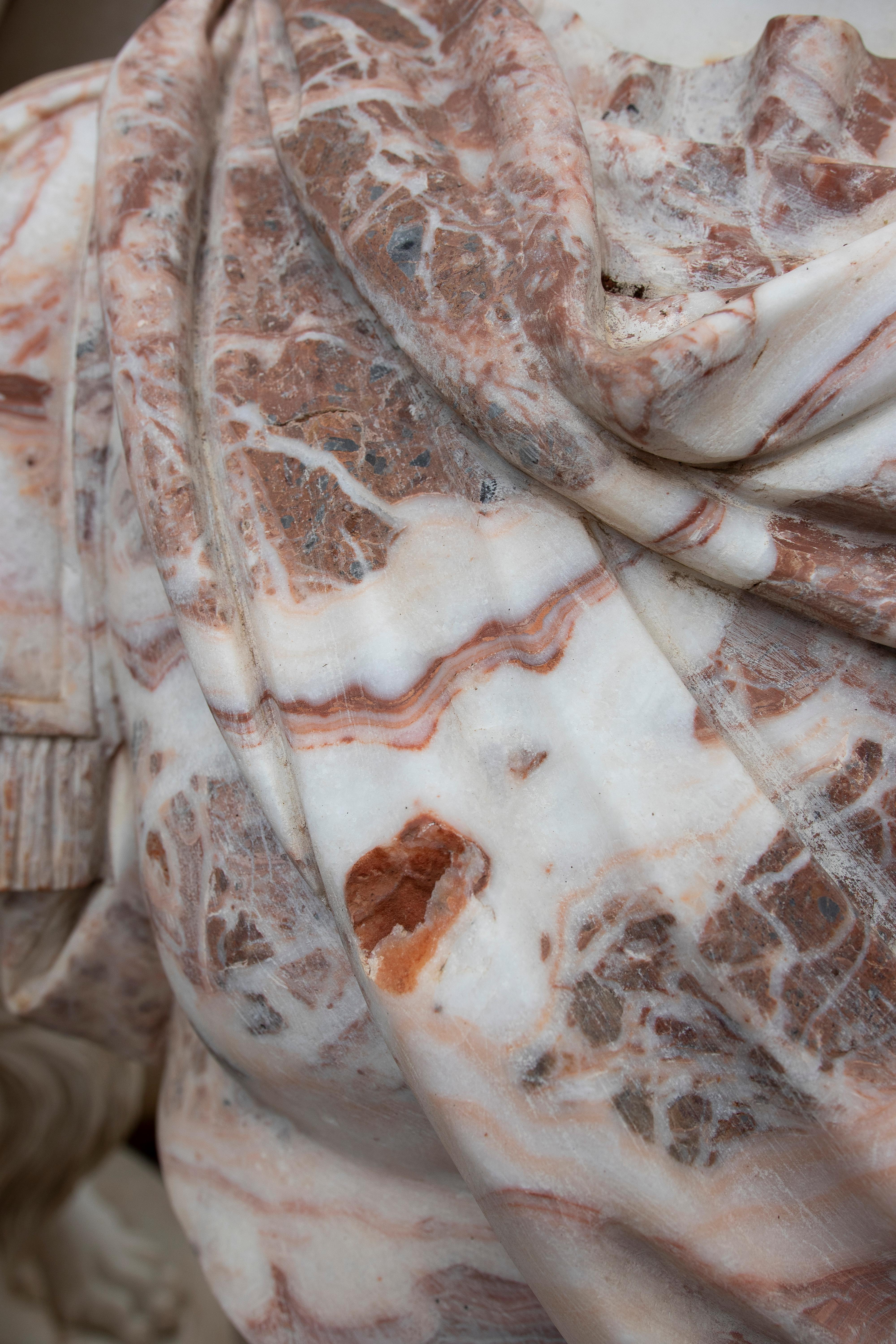 1990s Spanish Hand Carved Marcus Aurelius Carrara & Alicante Marble Bust 7
