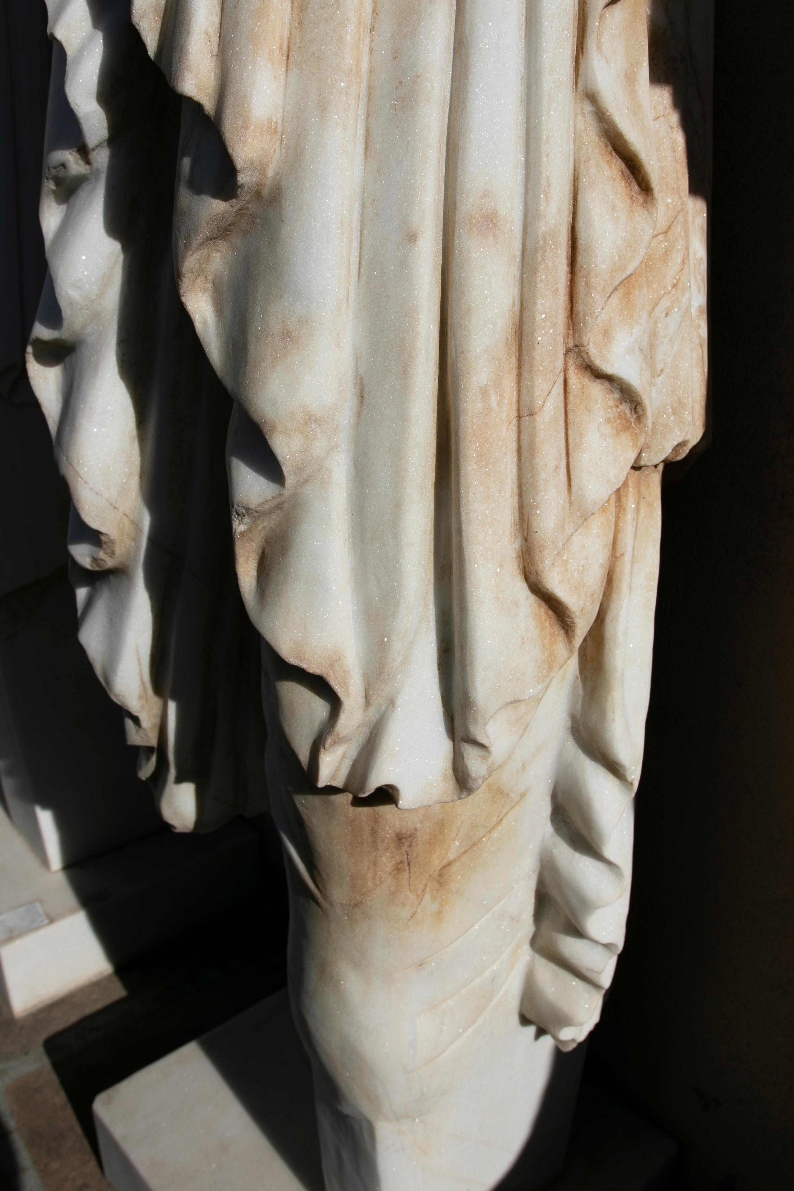 1990s Hand Carved White Marble Classical Greek Kore Female Sculpture For Sale 4
