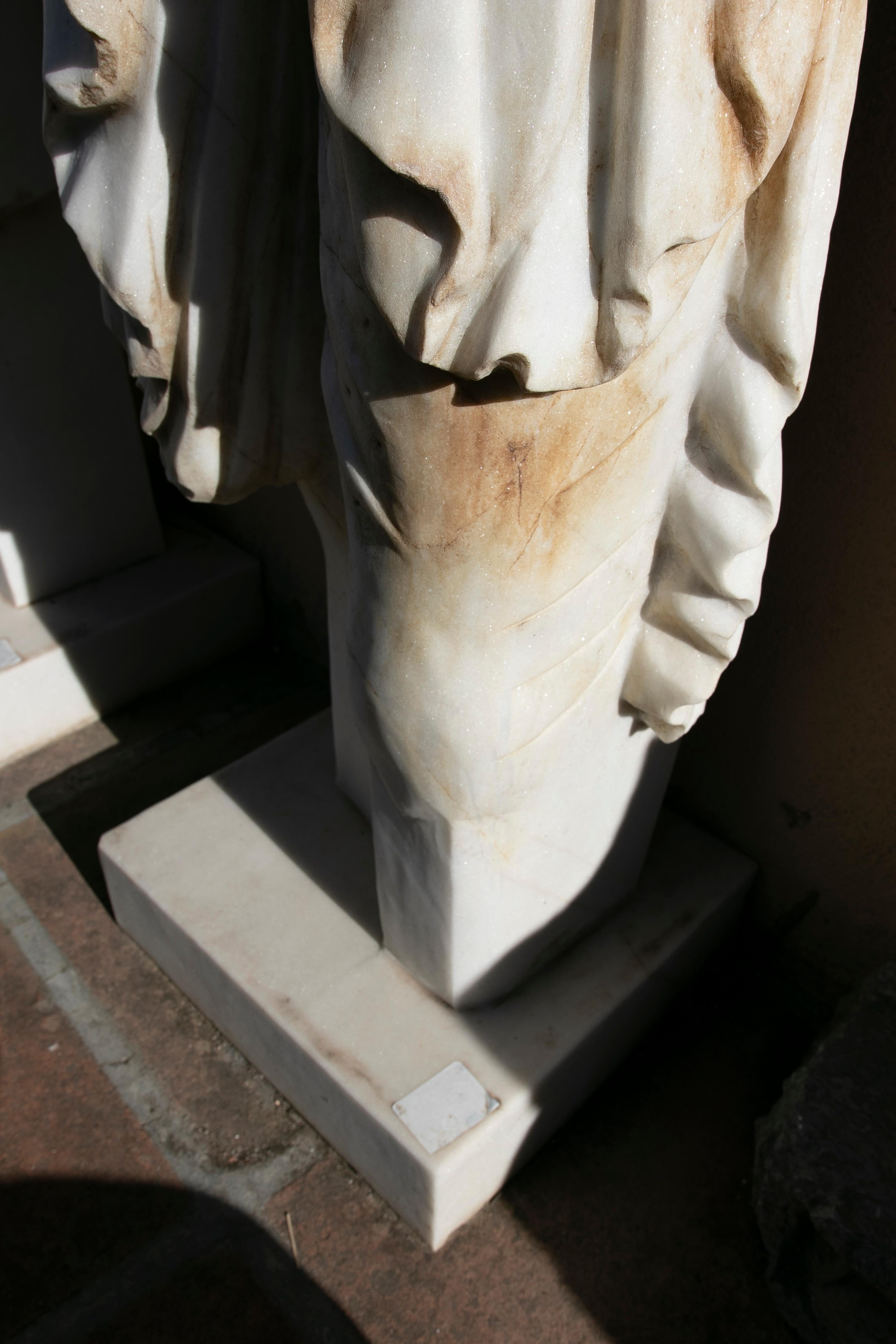 1990s Hand Carved White Marble Classical Greek Kore Female Sculpture For Sale 5