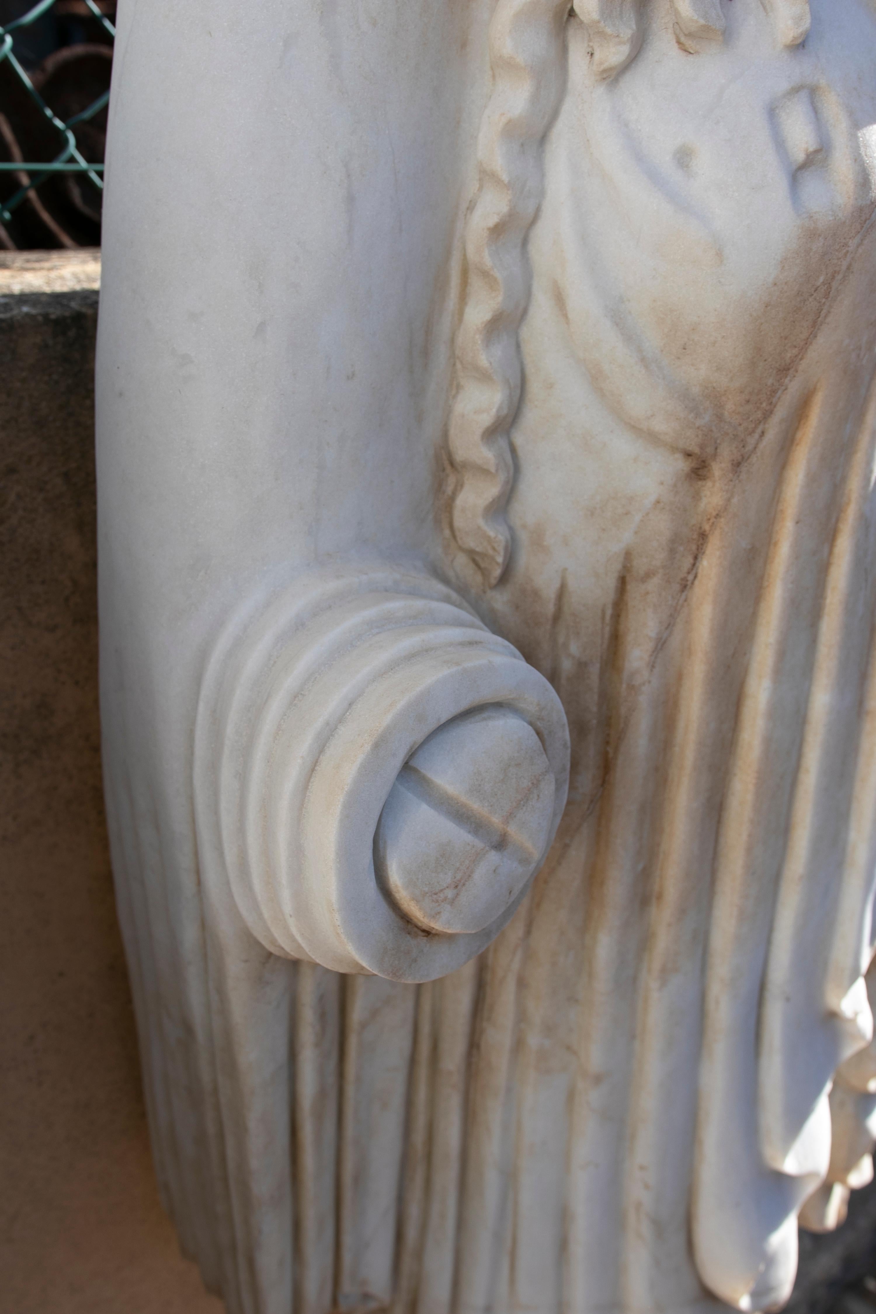 1990s Hand Carved White Marble Classical Greek Kore Female Sculpture For Sale 7