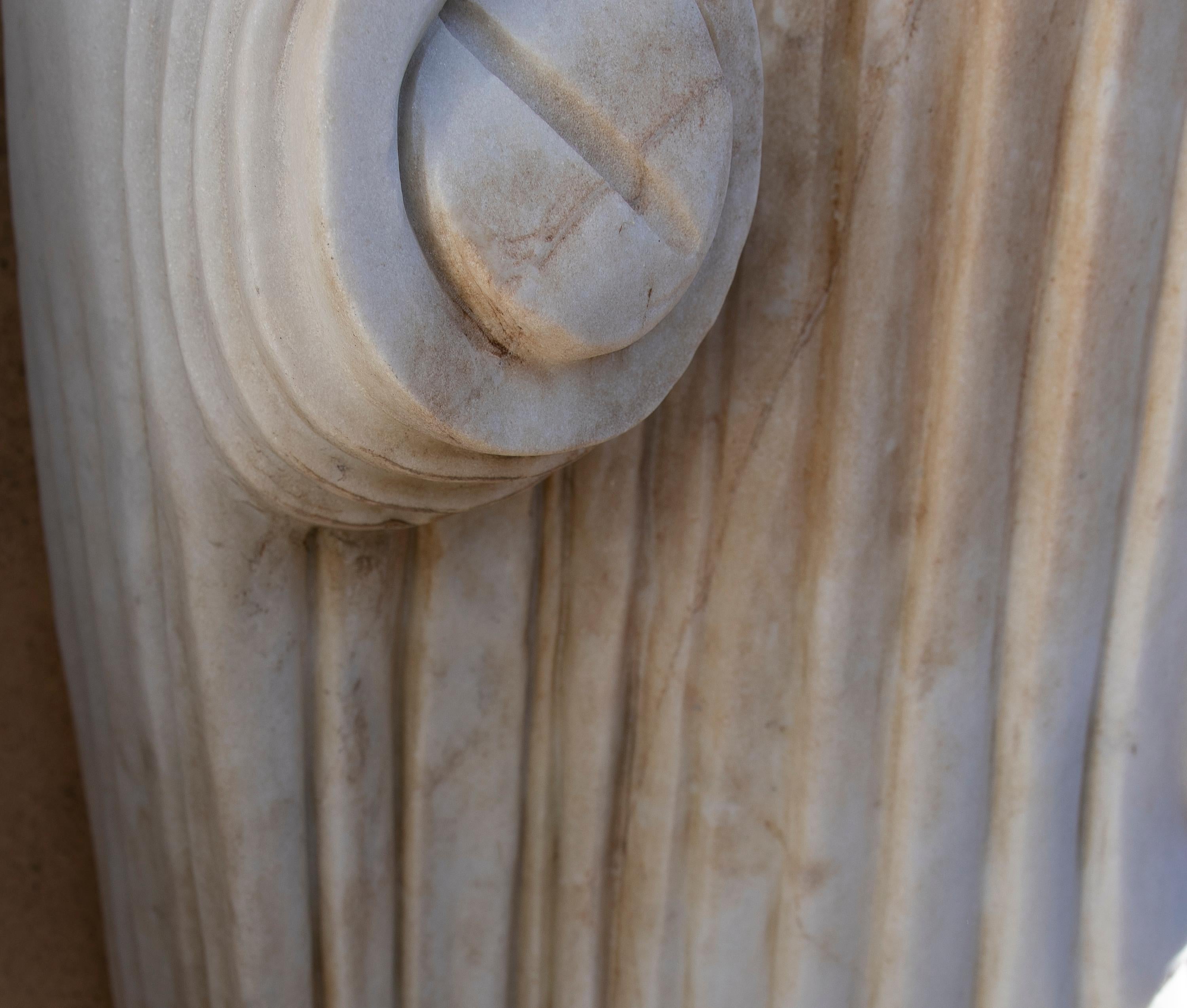 1990s Hand Carved White Marble Classical Greek Kore Female Sculpture For Sale 8