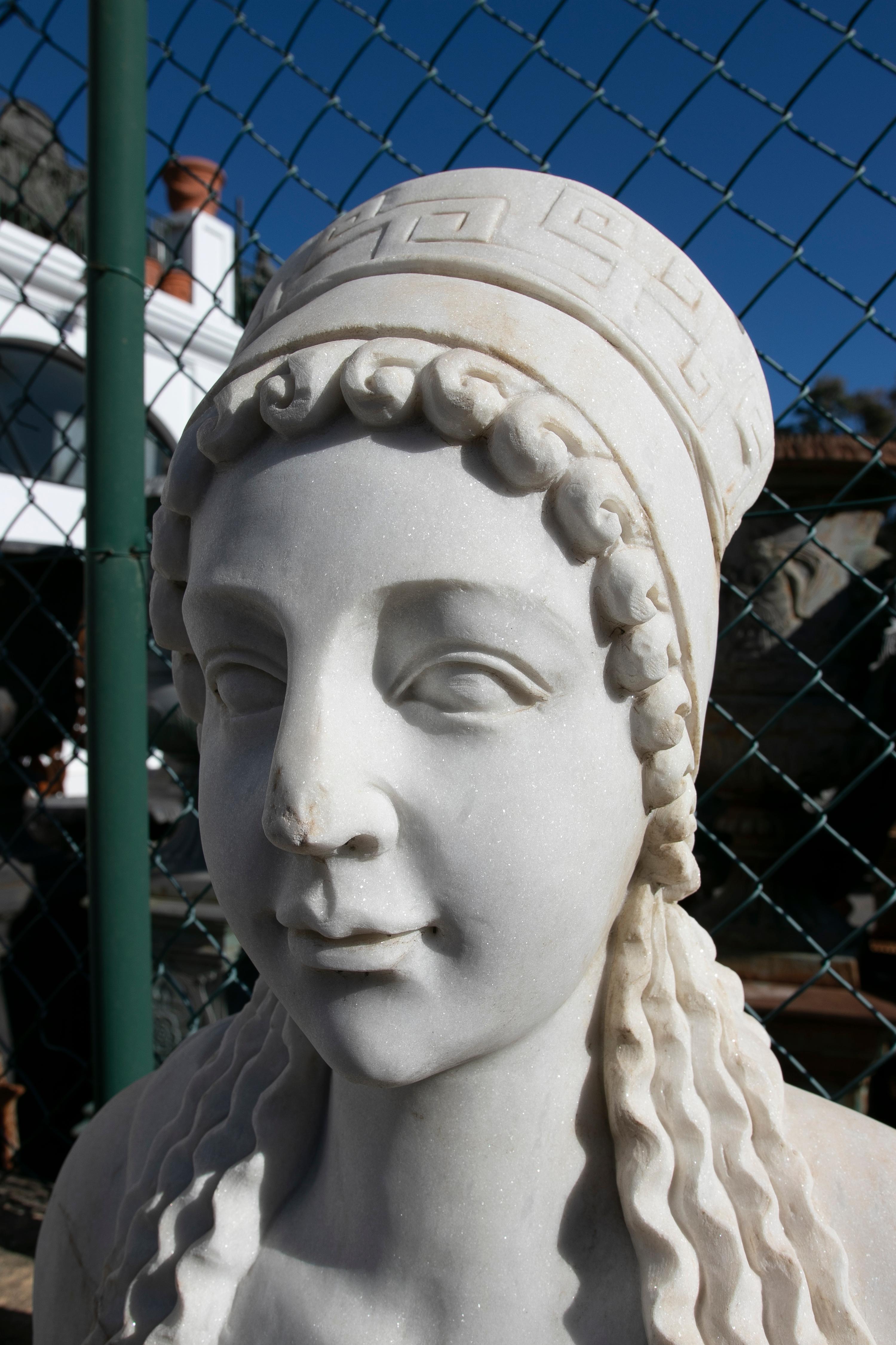 20th Century 1990s Hand Carved White Marble Classical Greek Kore Female Sculpture For Sale
