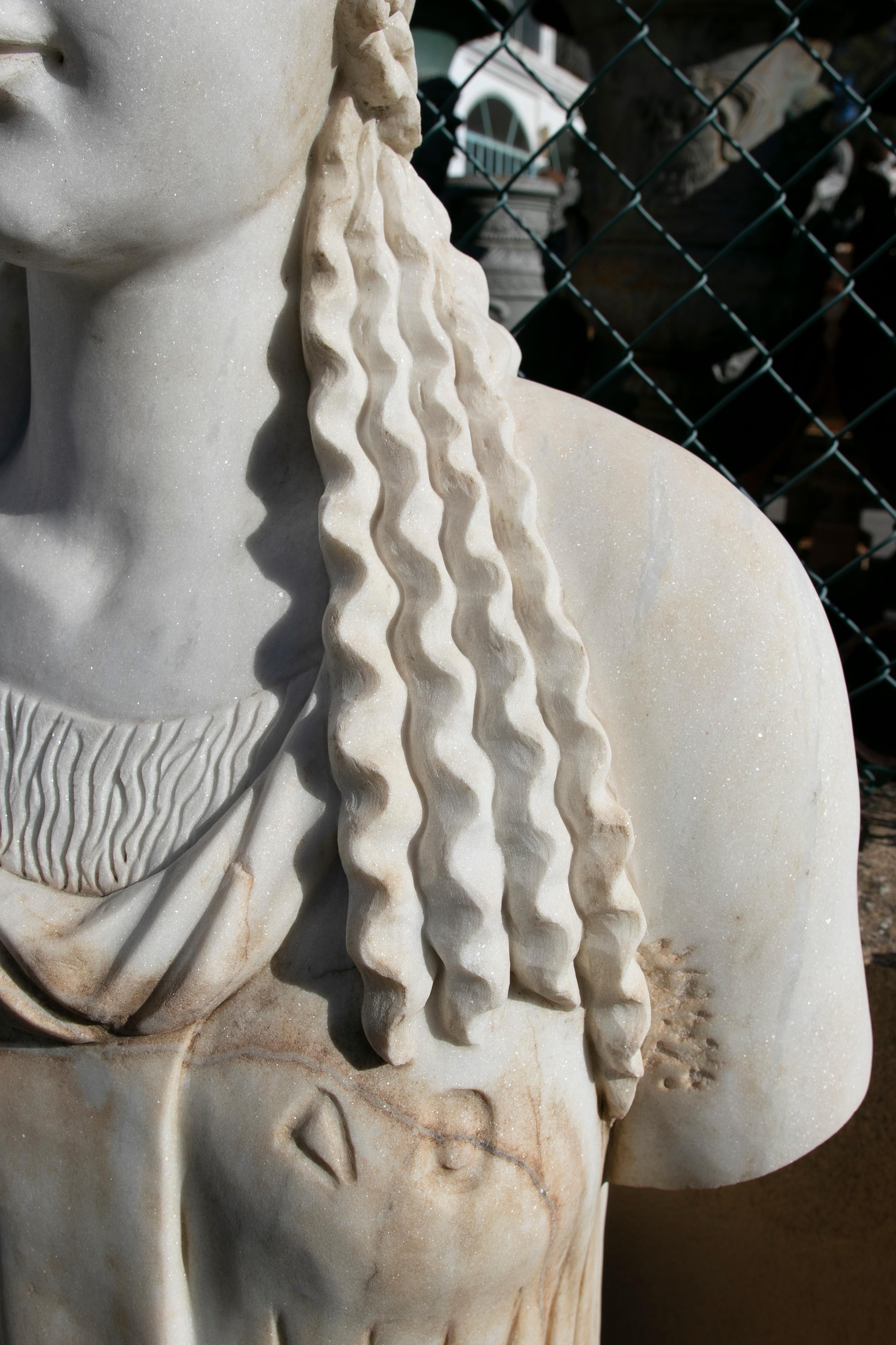 1990s Hand Carved White Marble Classical Greek Kore Female Sculpture For Sale 1