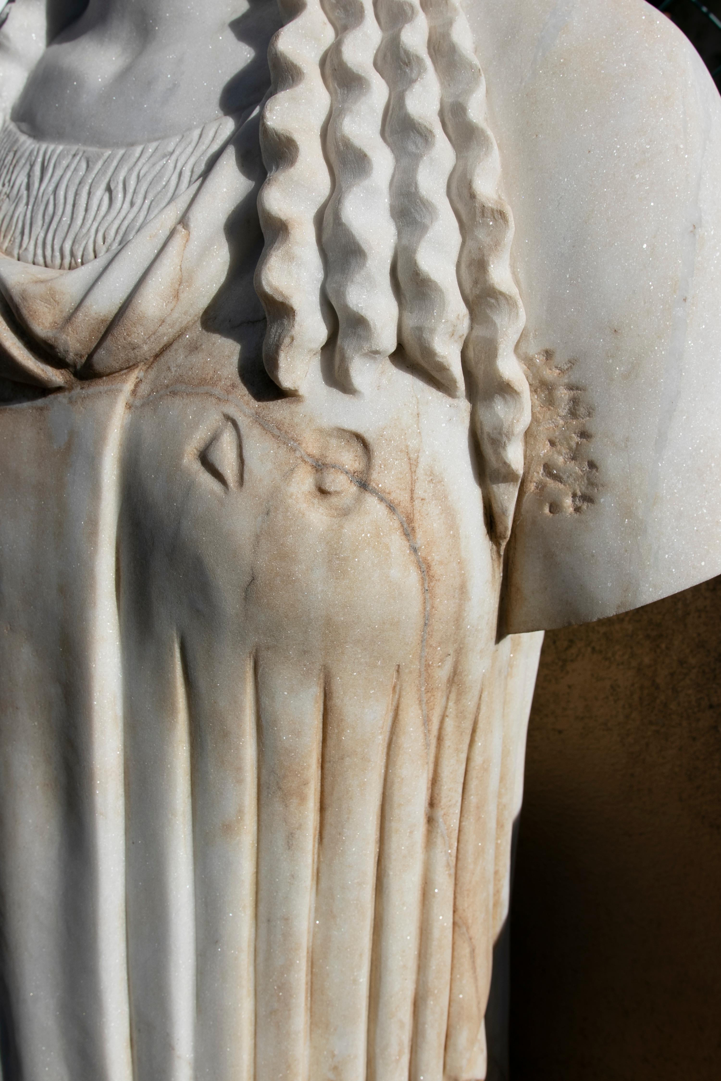 1990s Hand Carved White Marble Classical Greek Kore Female Sculpture For Sale 2